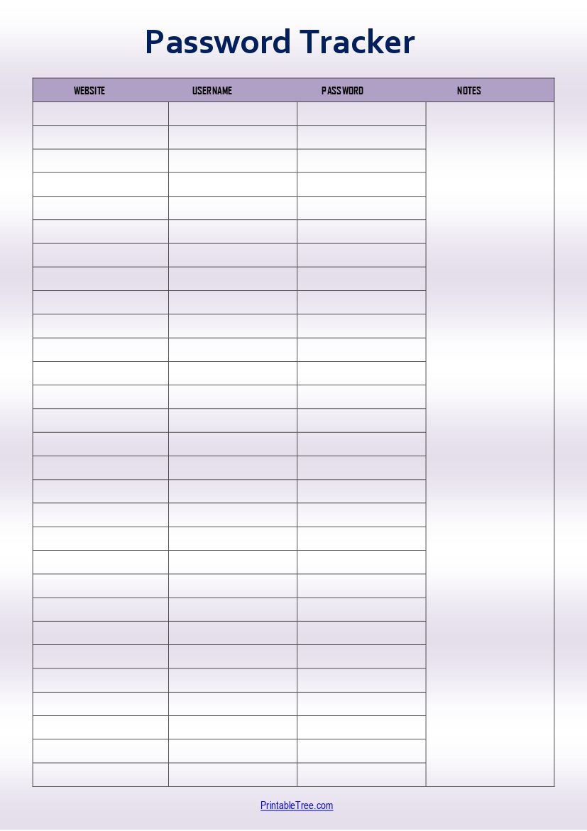Free Download Printable Password Tracker Log Templates PDF