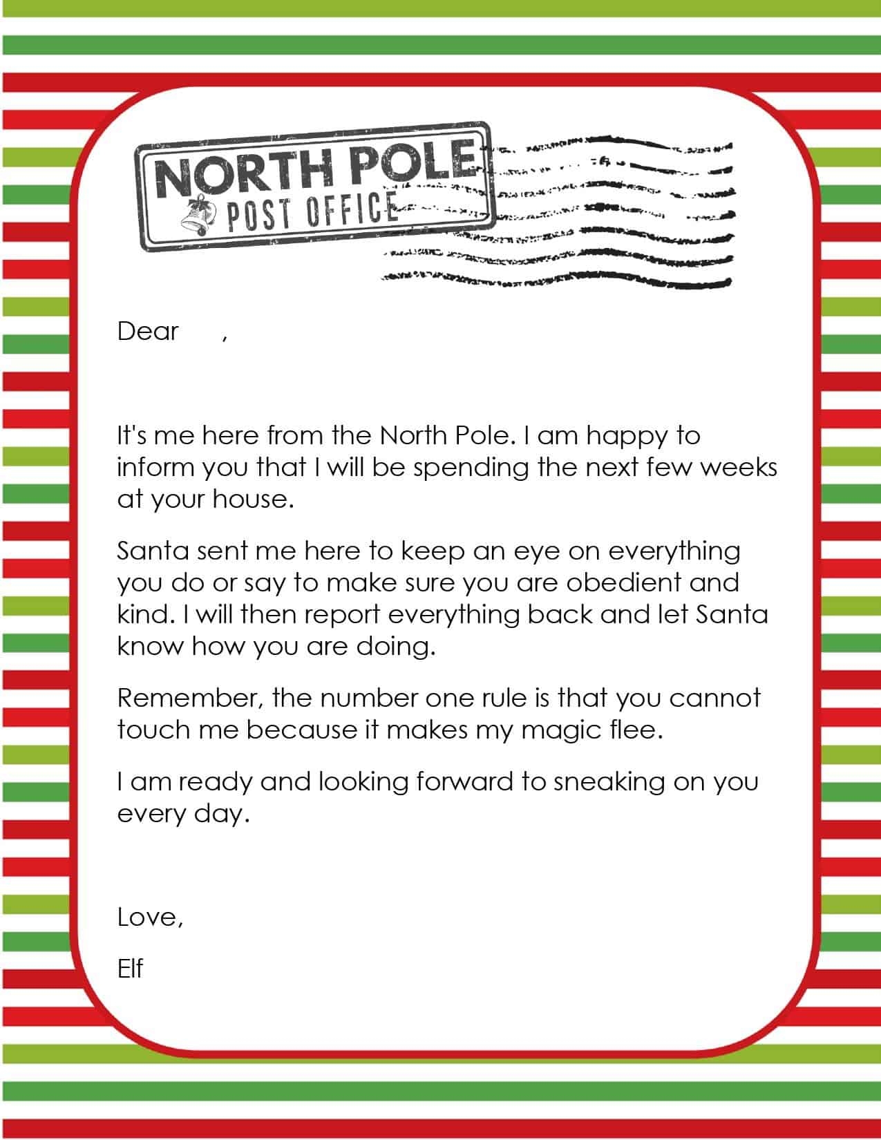 Free Printable Editable Elf Letter Template