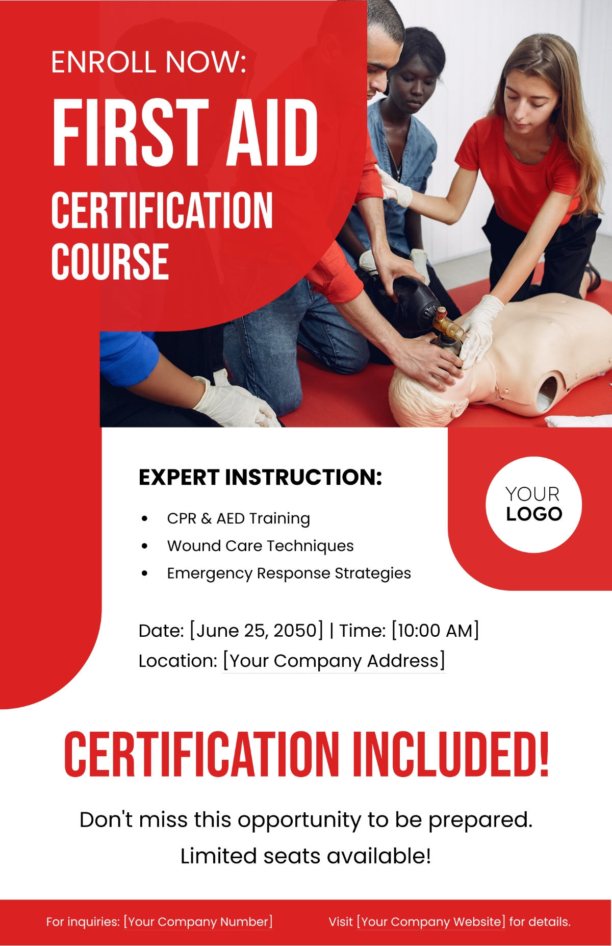 Free First Aid Certification Course Poster Template To Edit Online