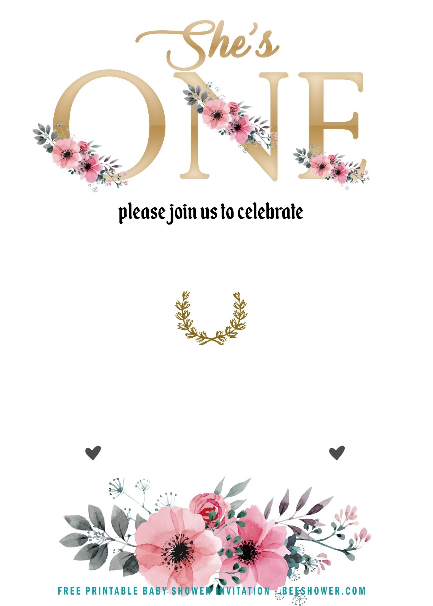 FREE Girl Floral Shes One Invitation Templates Worksheets Library