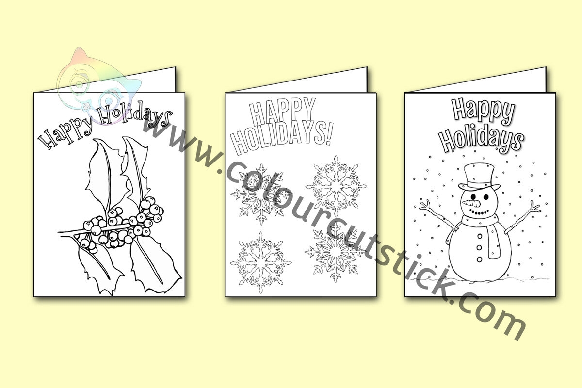 FREE Happy Holidays Card Colouring Coloring Pages Colour Cut 