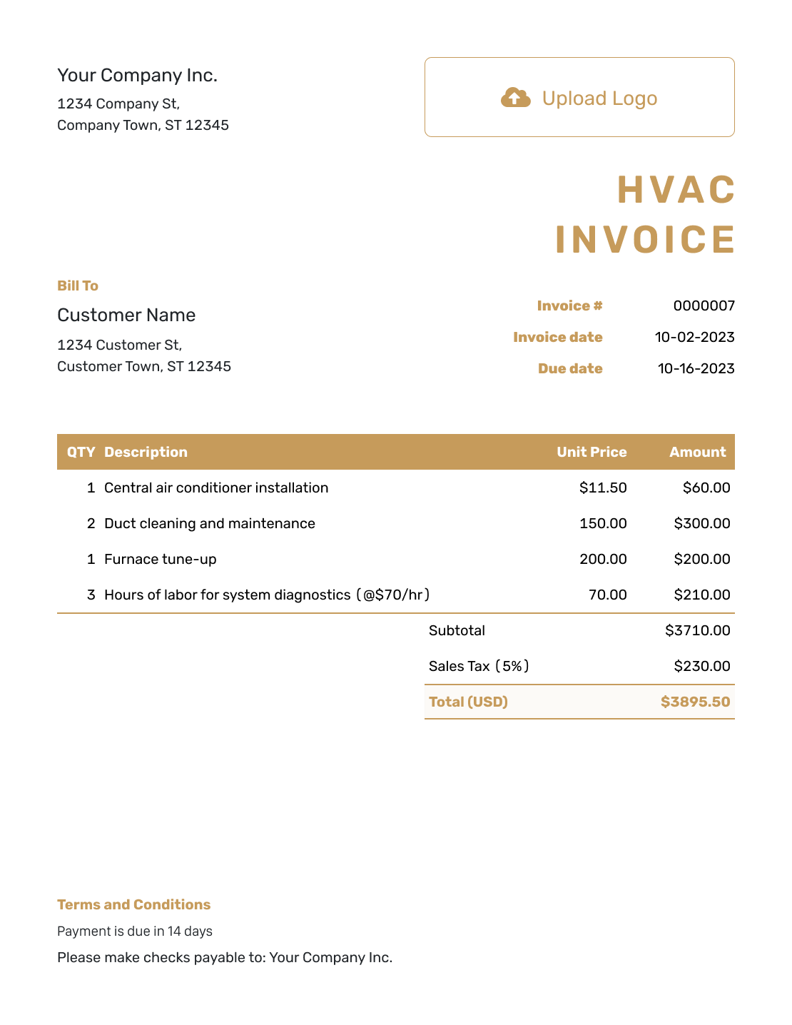 Free HVAC Invoice Template Docelf