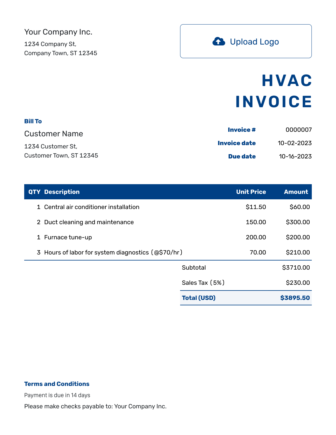 Free HVAC Invoice Template Docelf