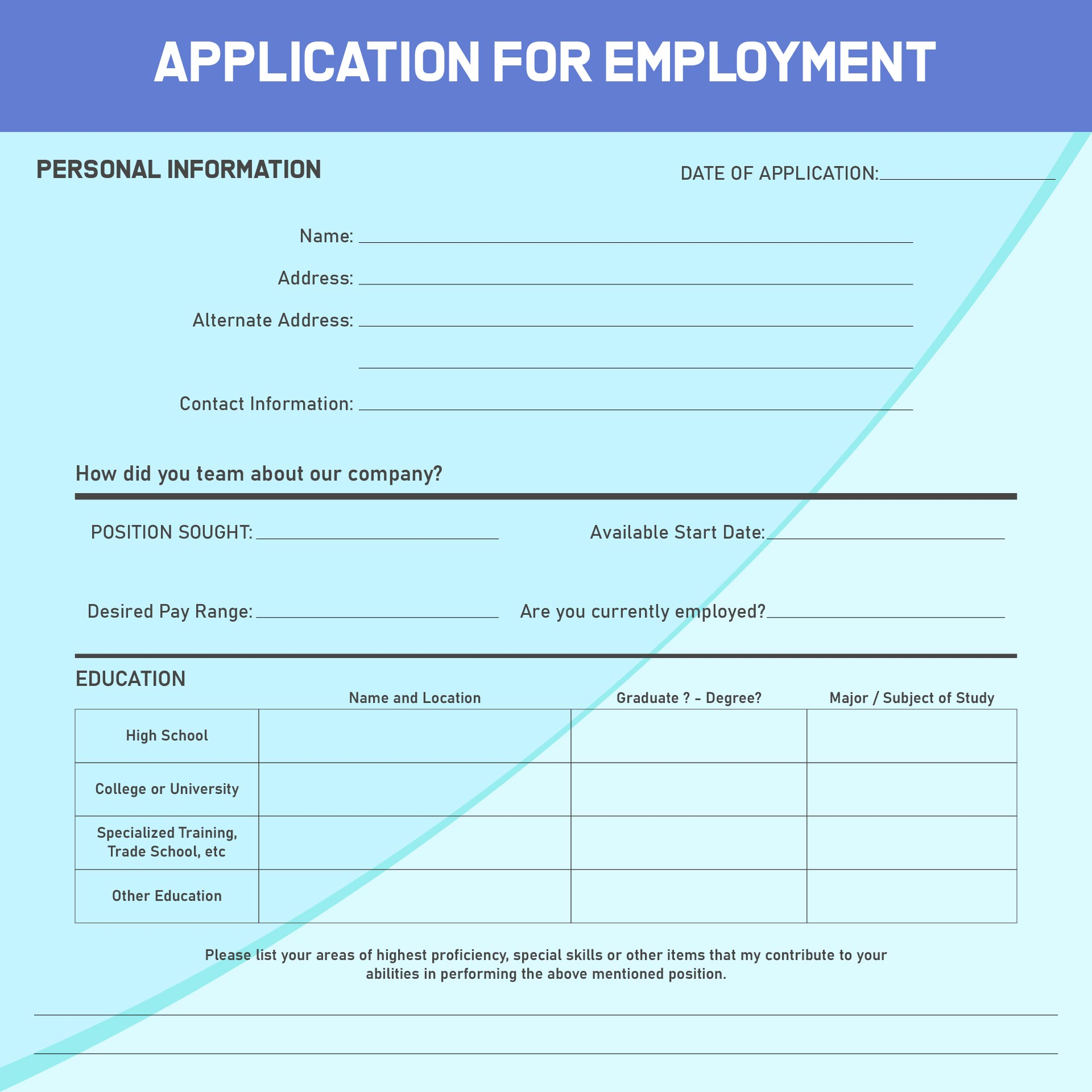 Free Job Application Form standard Template PDF Word EForms Worksheets Library