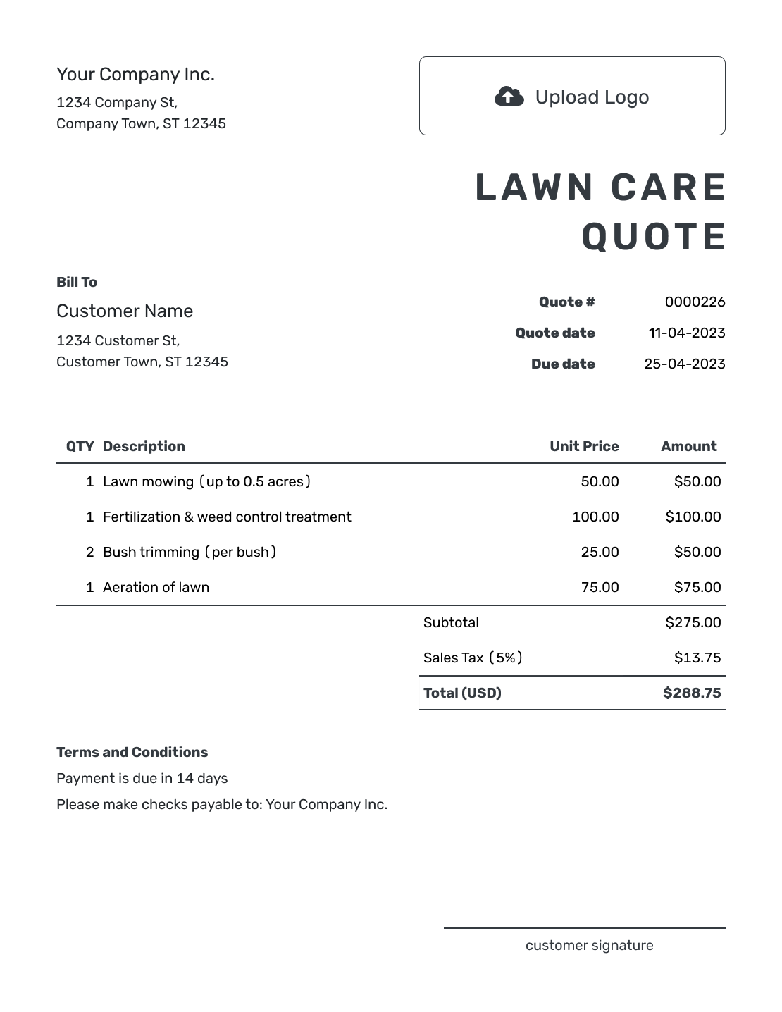Printable Free Lawn Care Templates