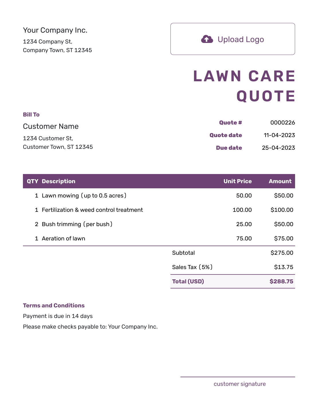 Free Lawn Care Quote Template Docelf