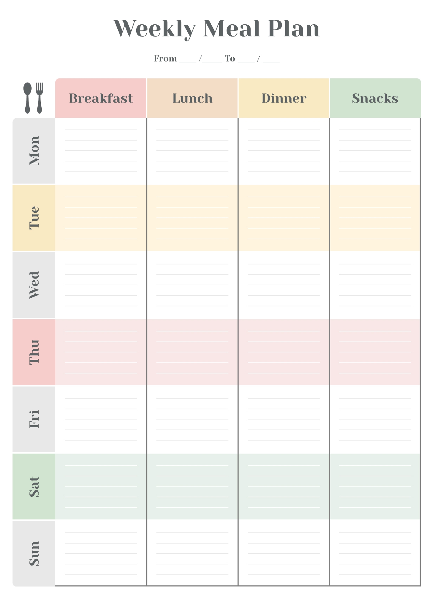 Weekly Menu Template Free Printable Weekly Menu Template Free Printable