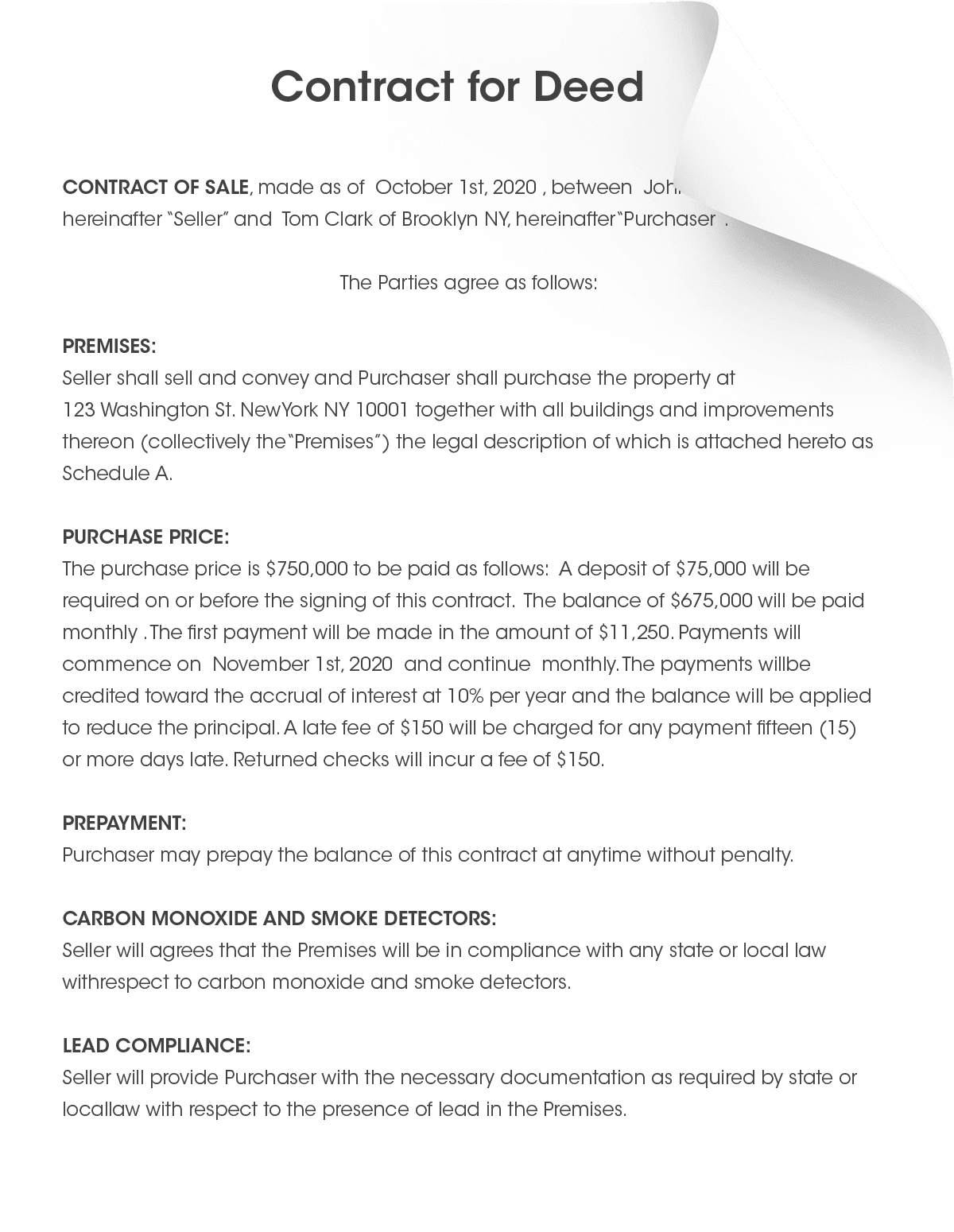 Free Online Contract For Deed Template Generator Form Pros