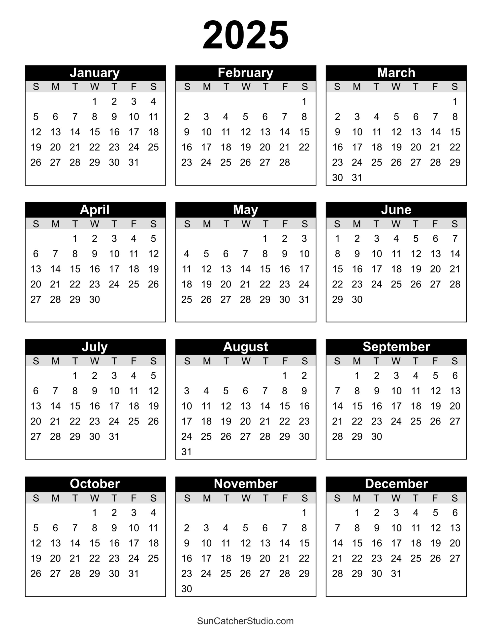 Free Printable 2025 Calendar Template