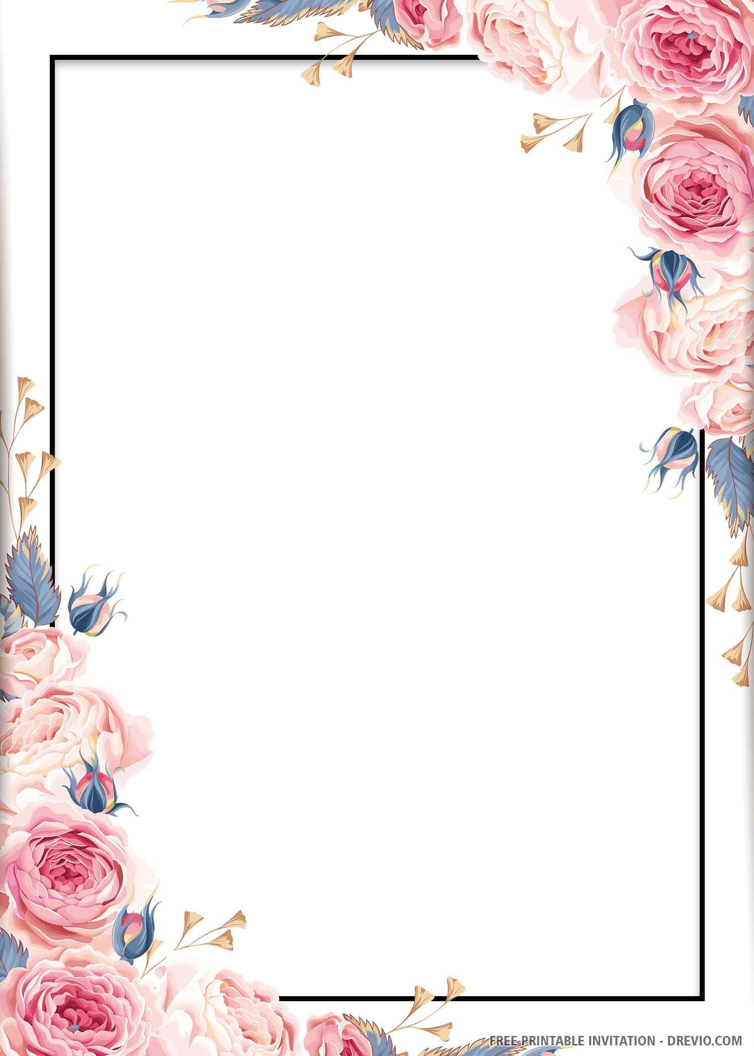 FREE PRINTABLE Blue Floral Wedding Invitation Template Free 