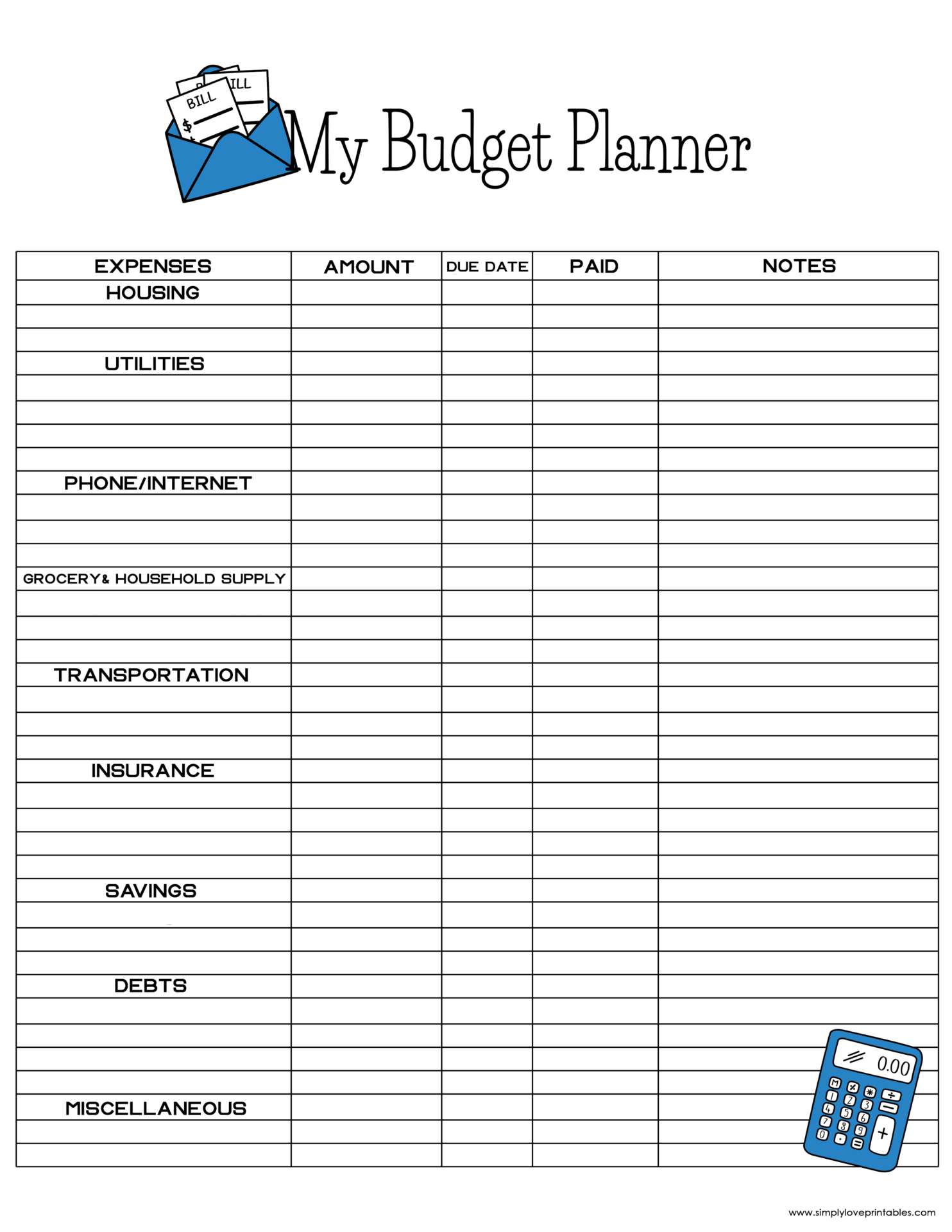 Budget Planner Template Free Printable