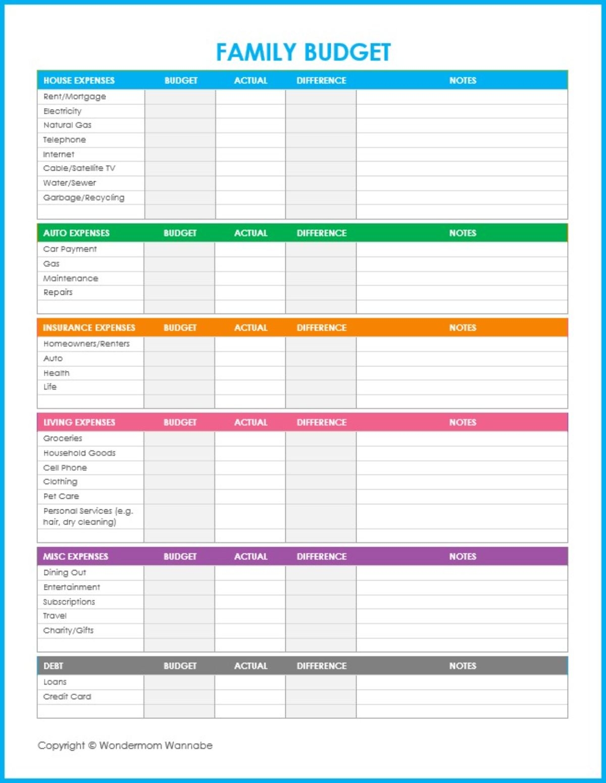 Household Budget Template Free Printable Household Budget Template Free Printable