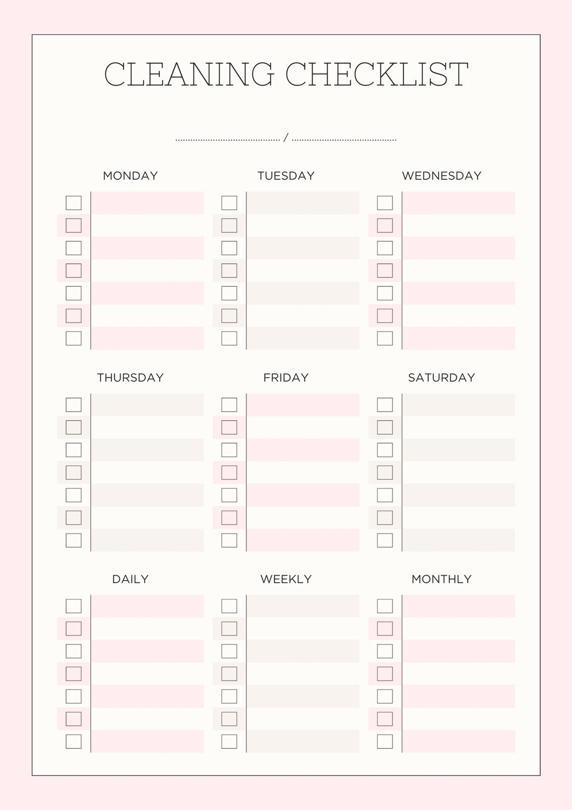 Customizable Free Printable Cleaning Schedule Template Customizable Free Printable Cleaning Schedule Template