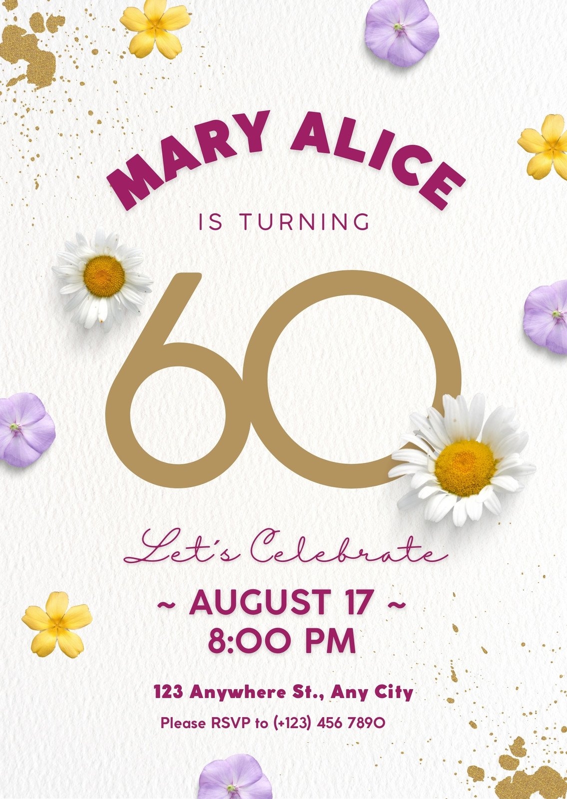 Free Printable Custom 60th Birthday Invitation Templates Canva