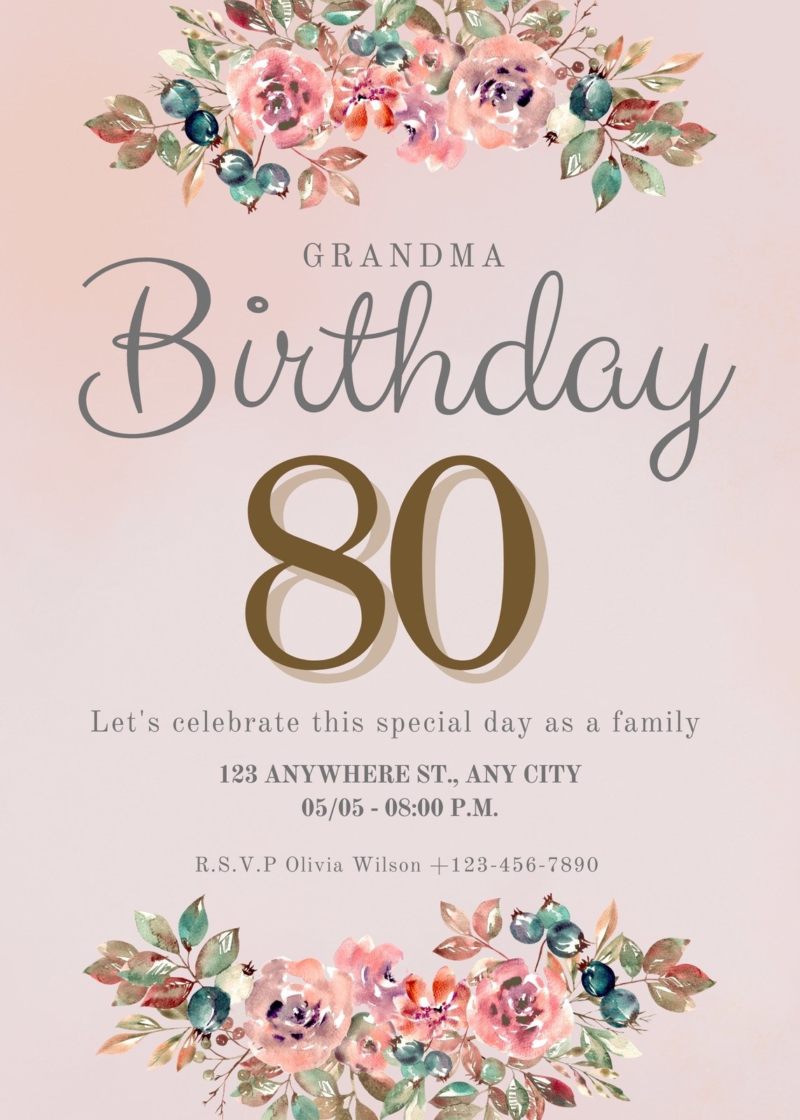 Free Printable Custom 80th Birthday Invitation Templates Canva