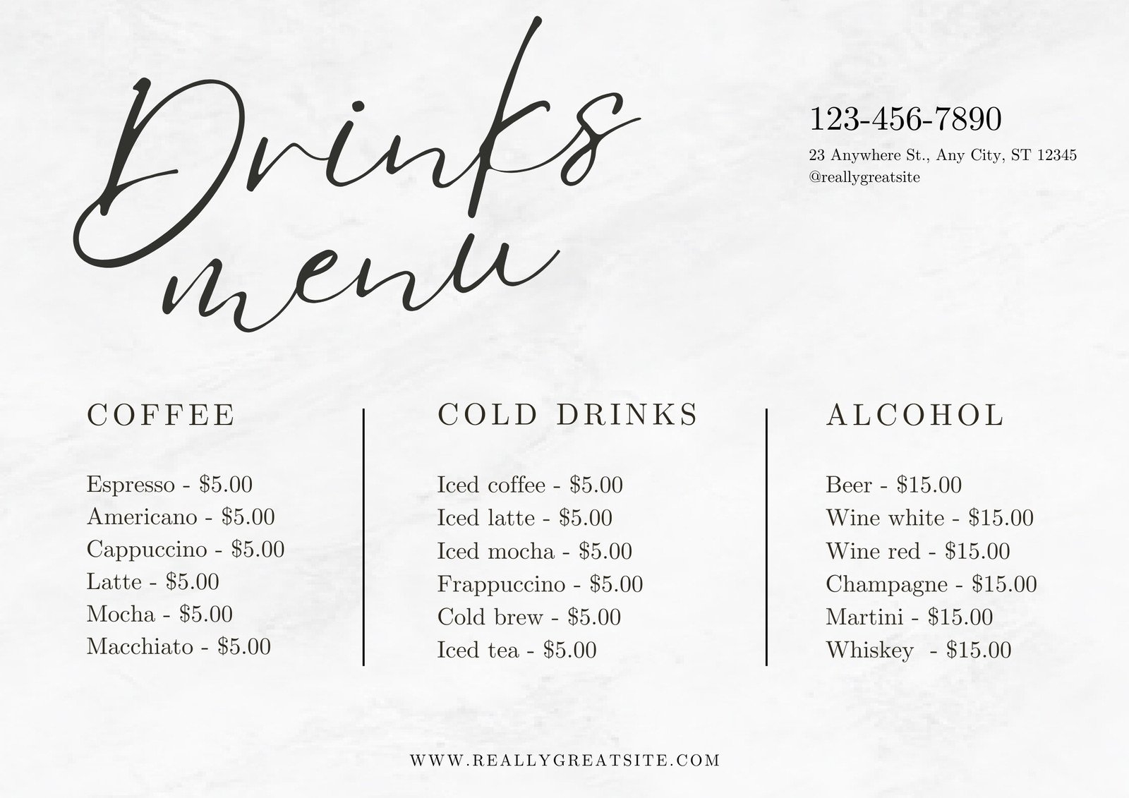 Free Printable Custom Drink Menu Templates Canva