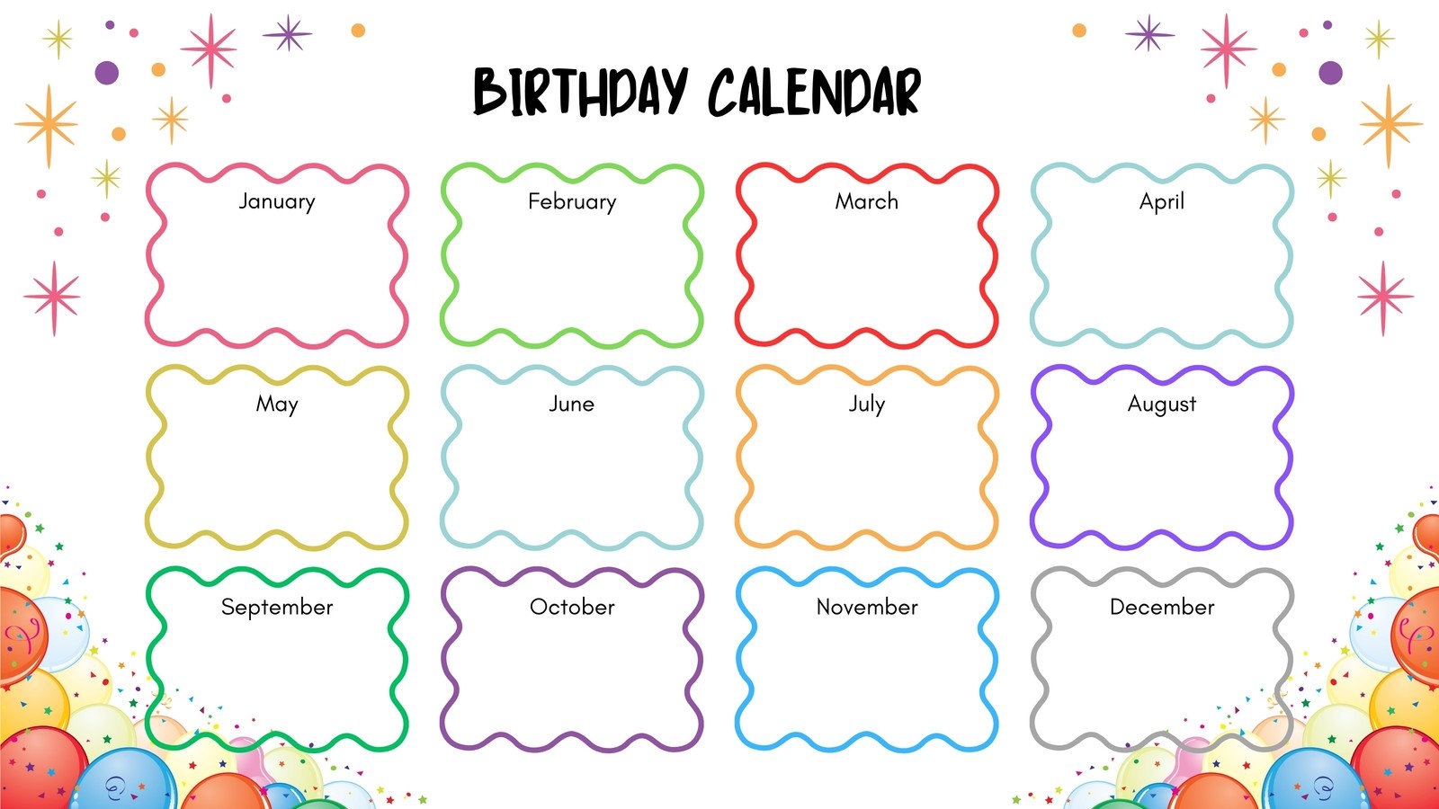 Birthday Calendar Template Free Printable