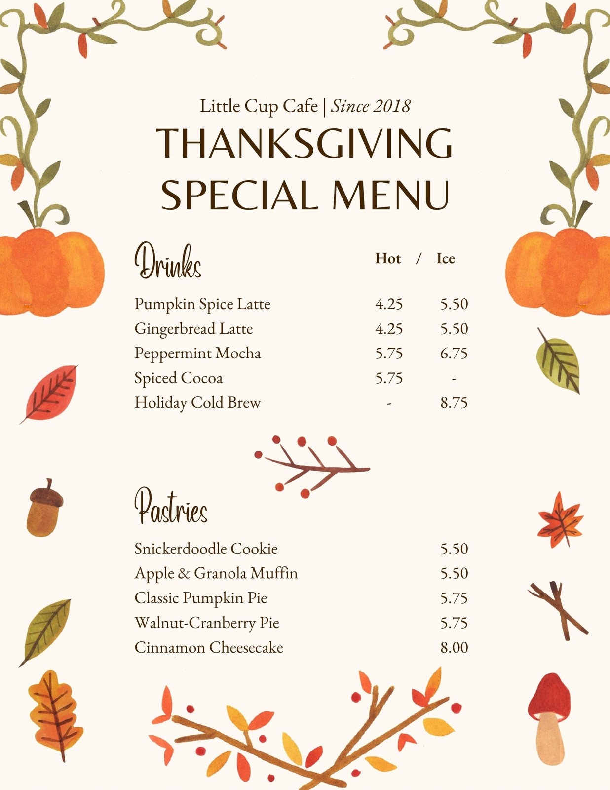 Printable Thanksgiving Menu Template Free