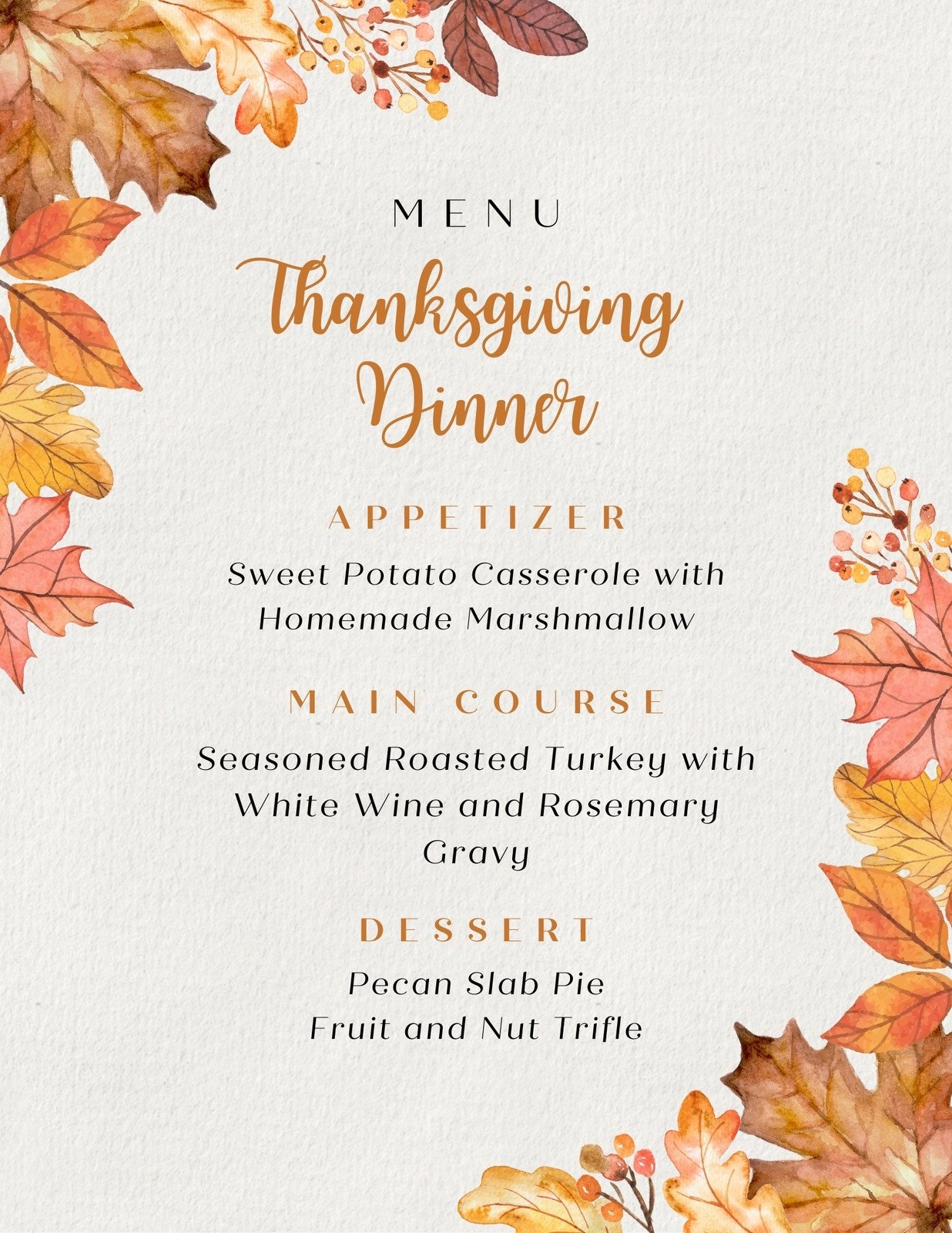 Free Printable Customizable Thanksgiving Menu Templates Canva
