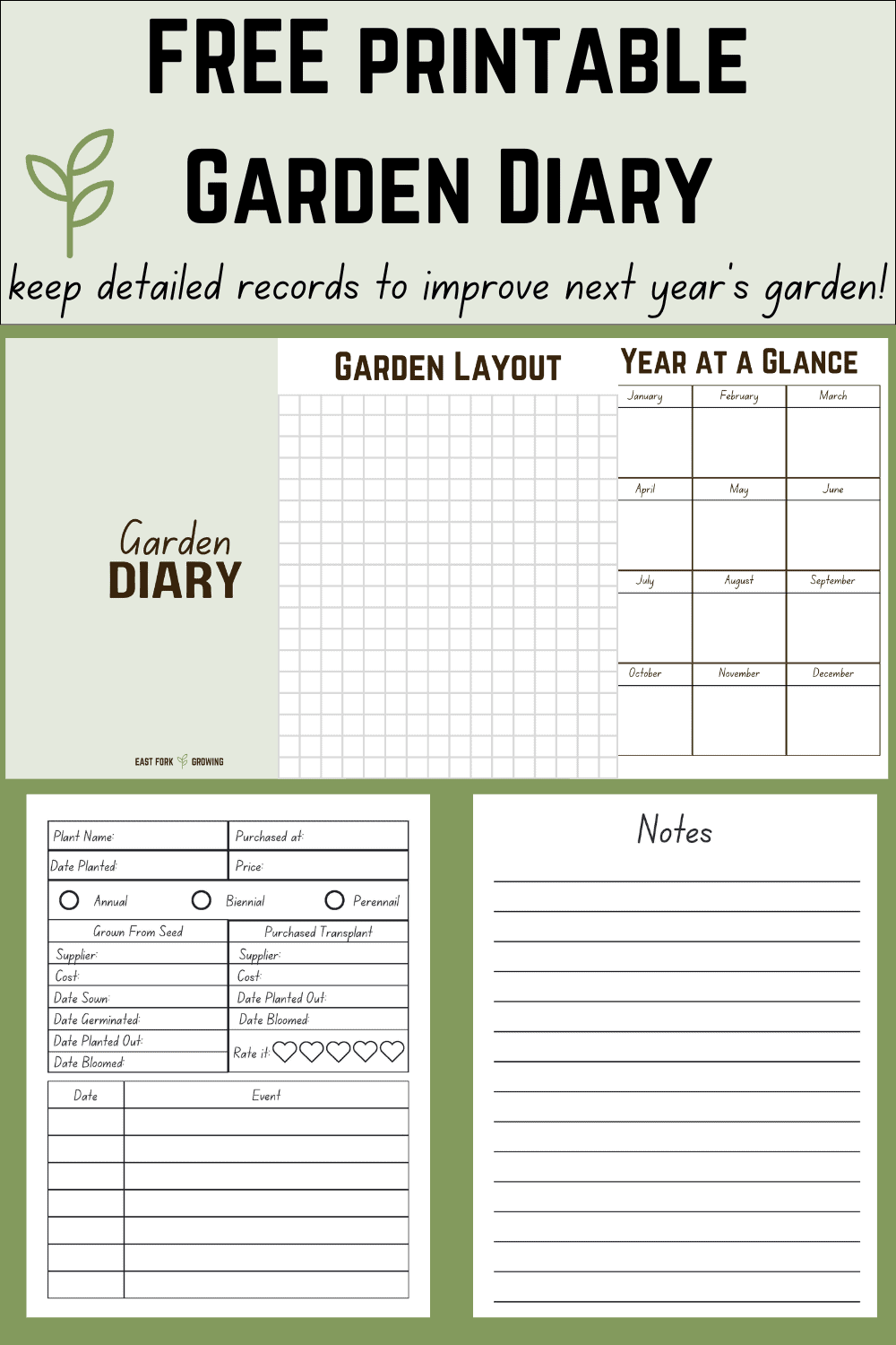 FREE Printable Garden Diary Keep Gardening Records East Fork Growing