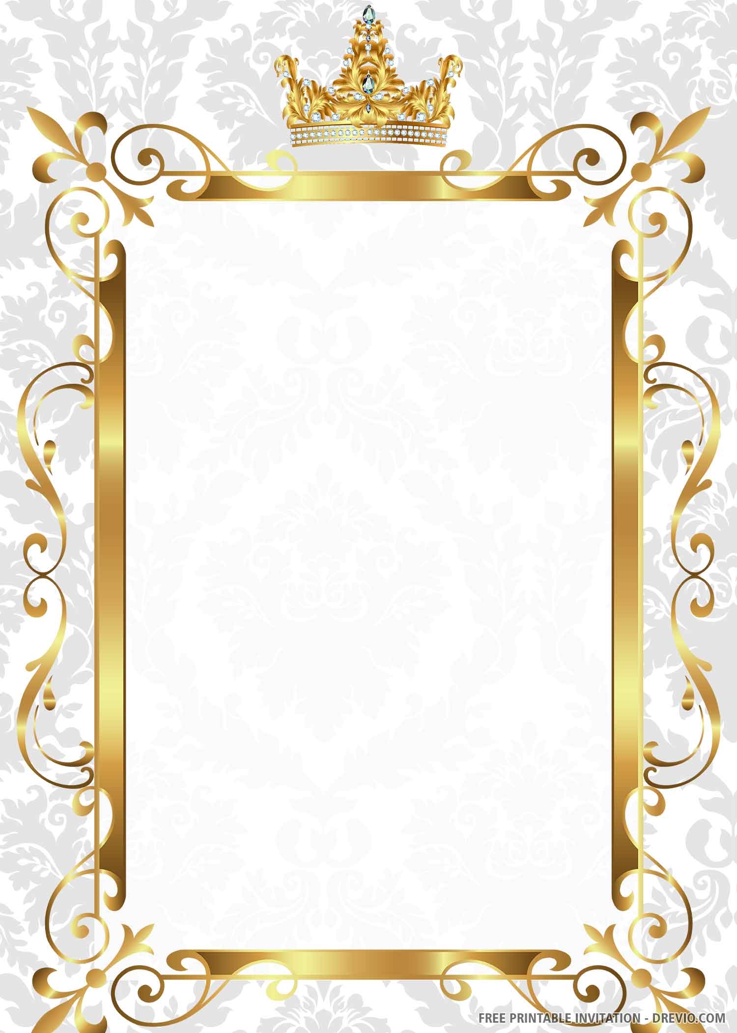 FREE PRINTABLE Gold Royal Wedding Invitation Templates Drevio 