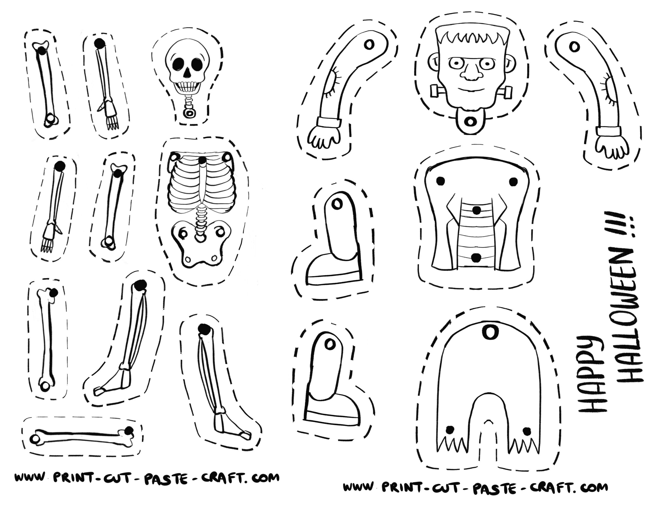 Free Printable Halloween Craft Dancing Skeleton And Frankenstein Print Cut Paste Craft 