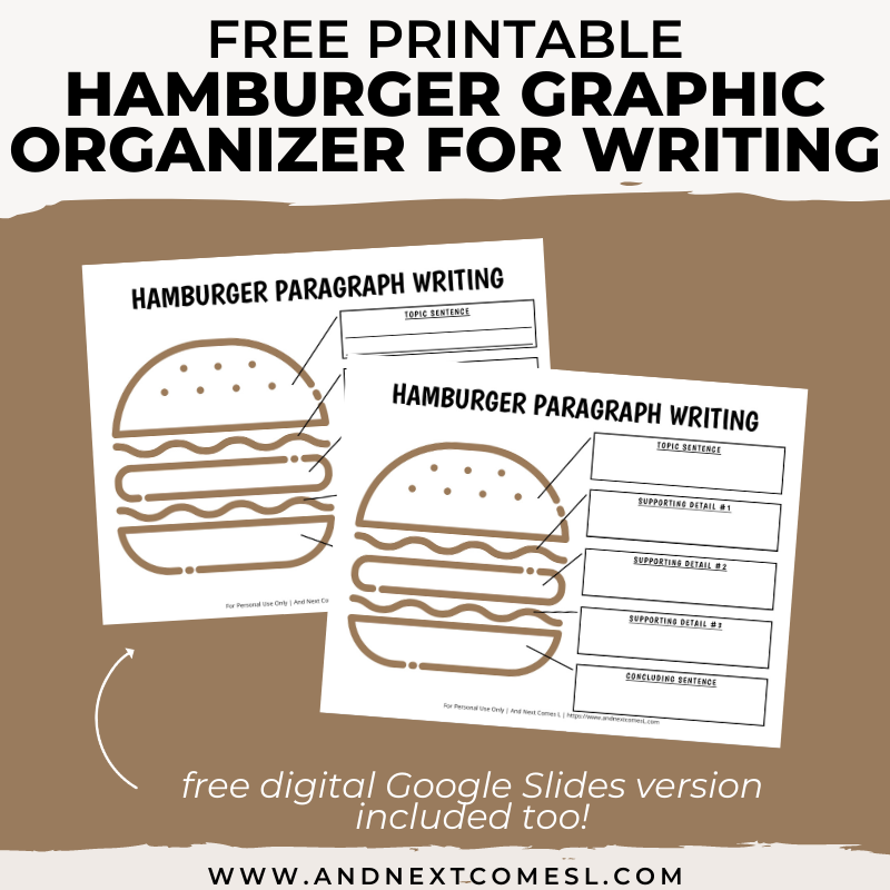 Free Printable Hamburger Graphic Organizer For Paragraph Writing 