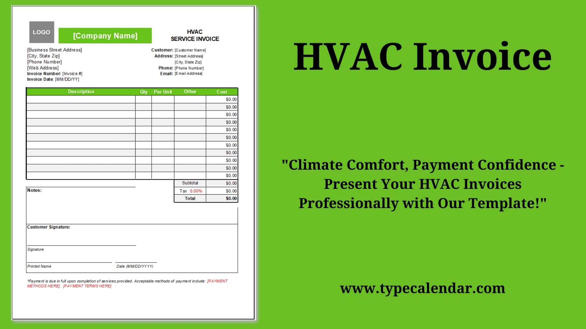 Free Printable HVAC Invoice Templates PDF Excel 