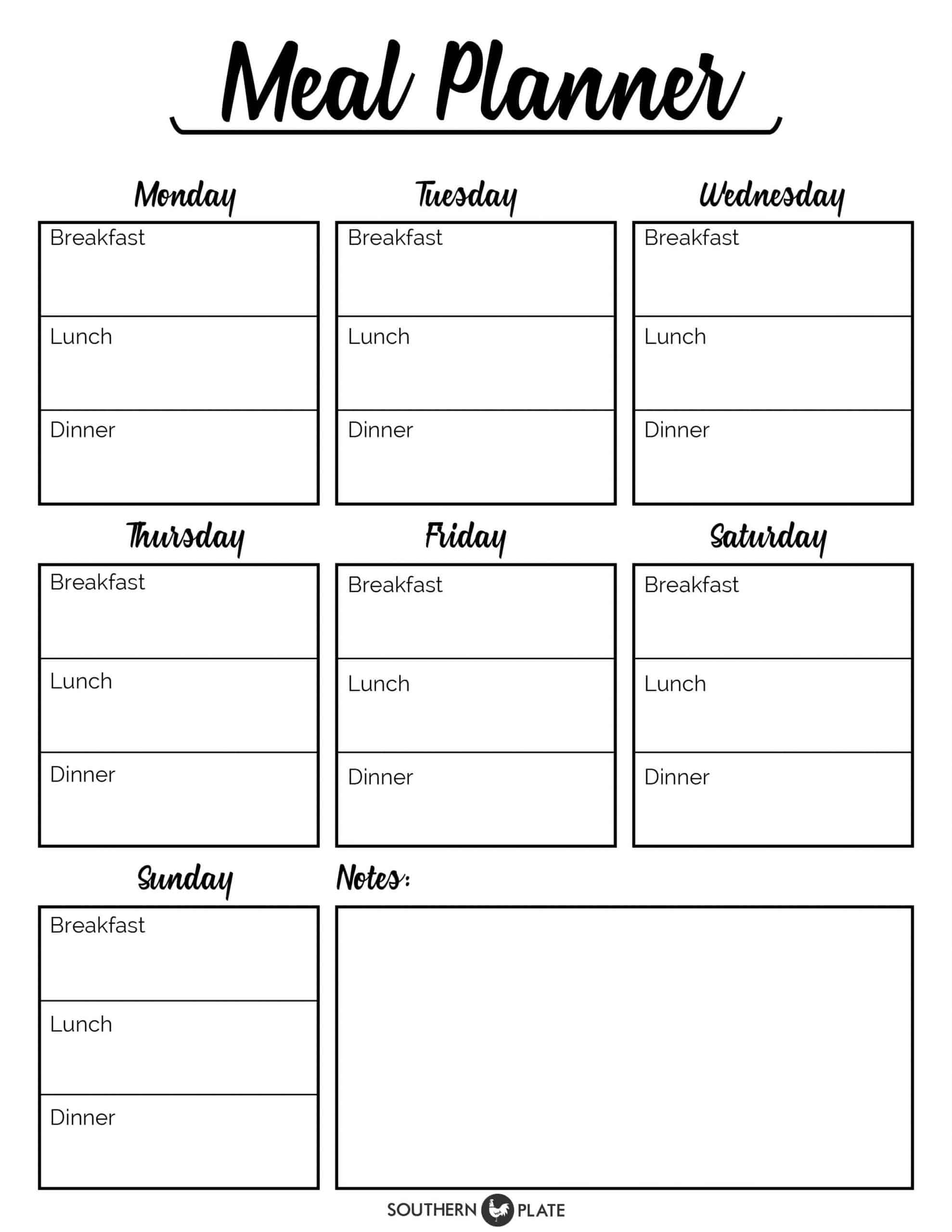 Free Printable Meal Plan Template