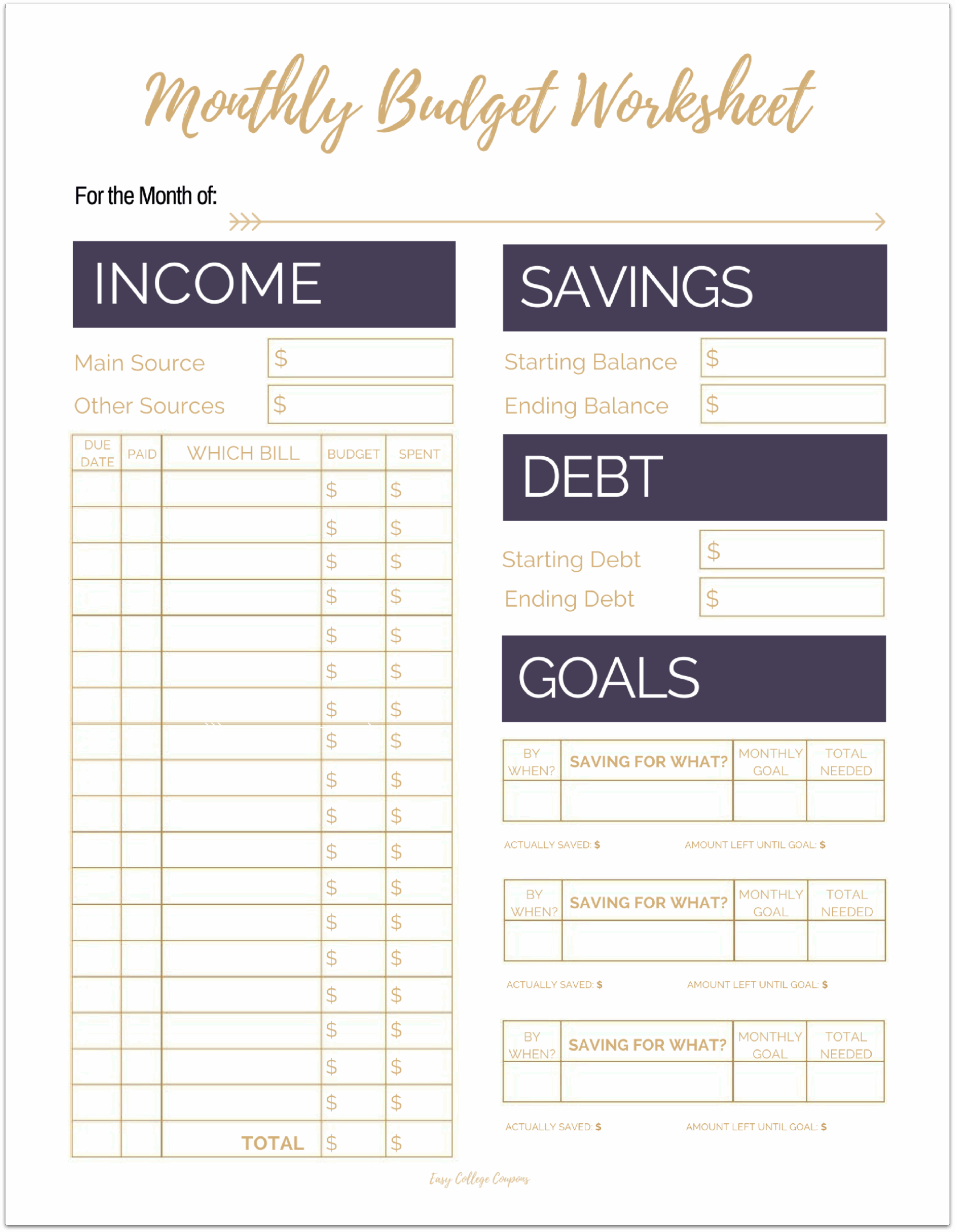 Printable Monthly Budget Template Free