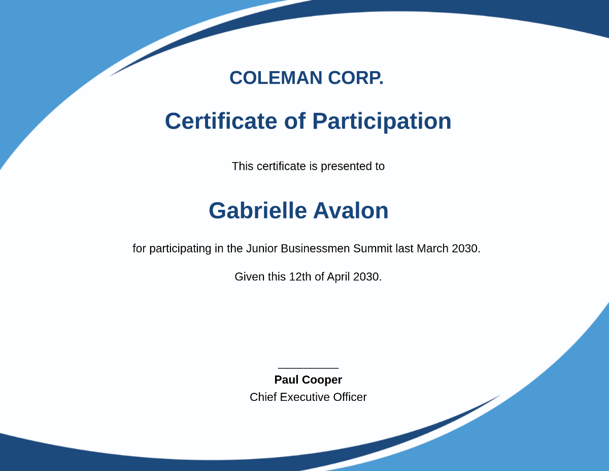 Certificate Of Participation Template Free Printable