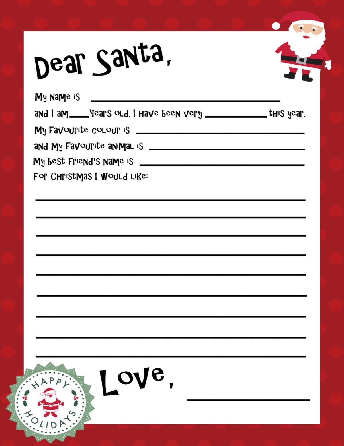 Free Template Letter From Santa Printable Free Template Letter From Santa Printable