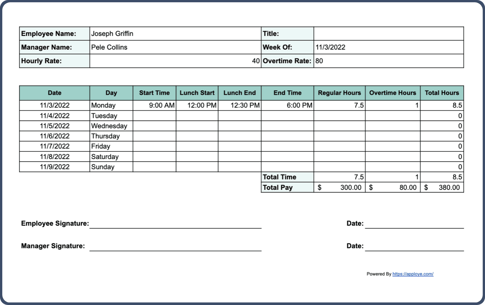 Free Printable Timesheet Template
