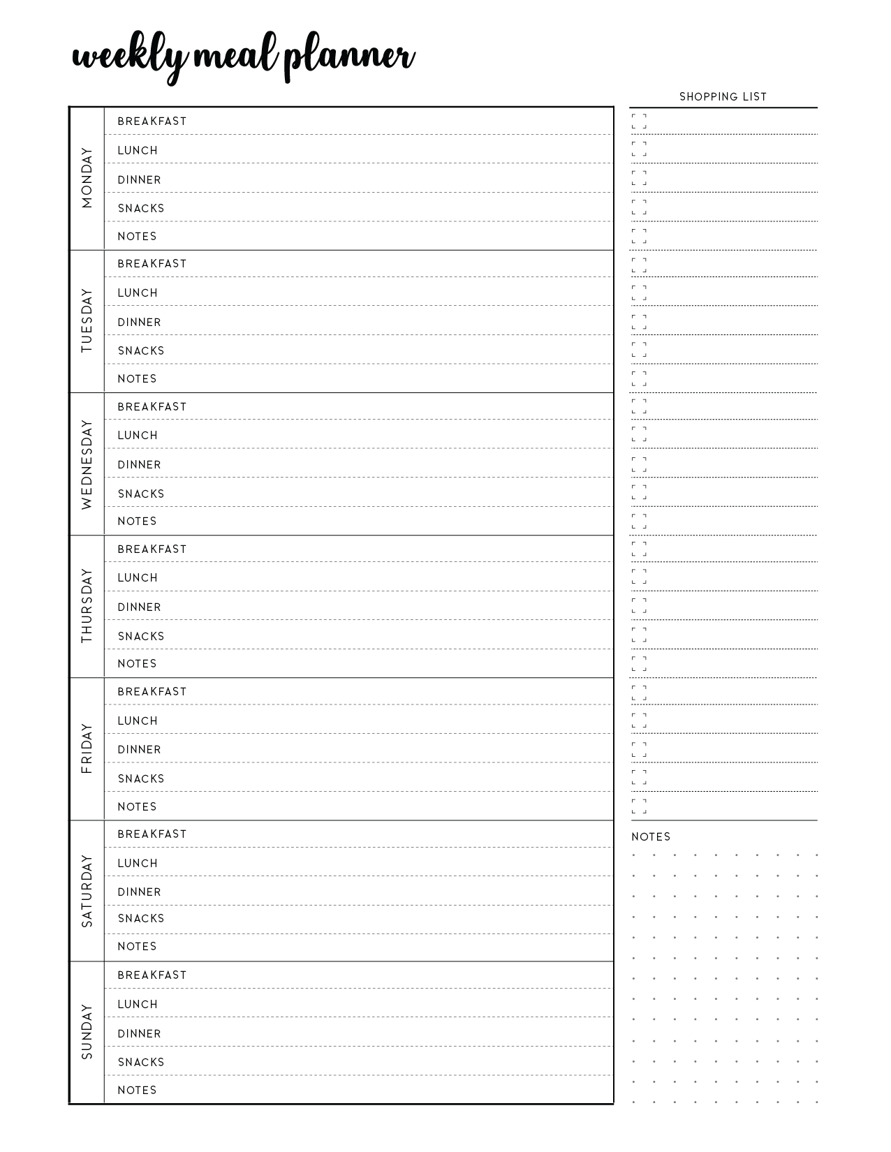 Free Printable Weekly Meal Planner Template