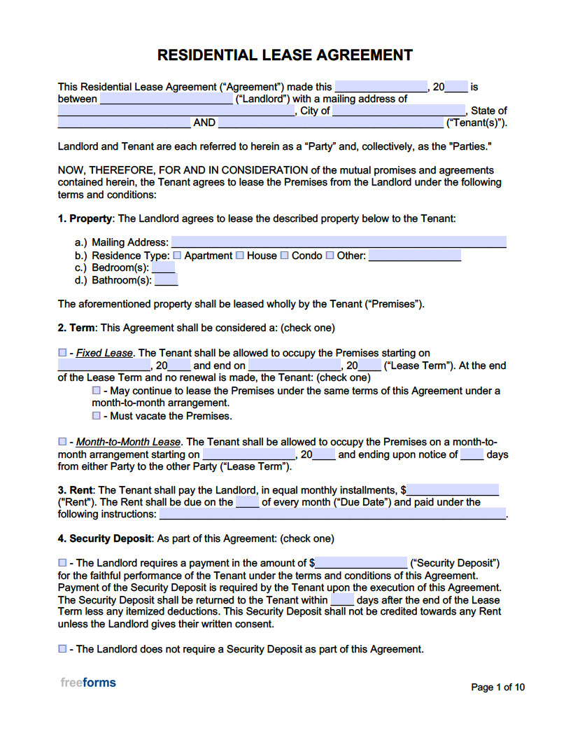 Free Printable Basic Rental Agreement Template