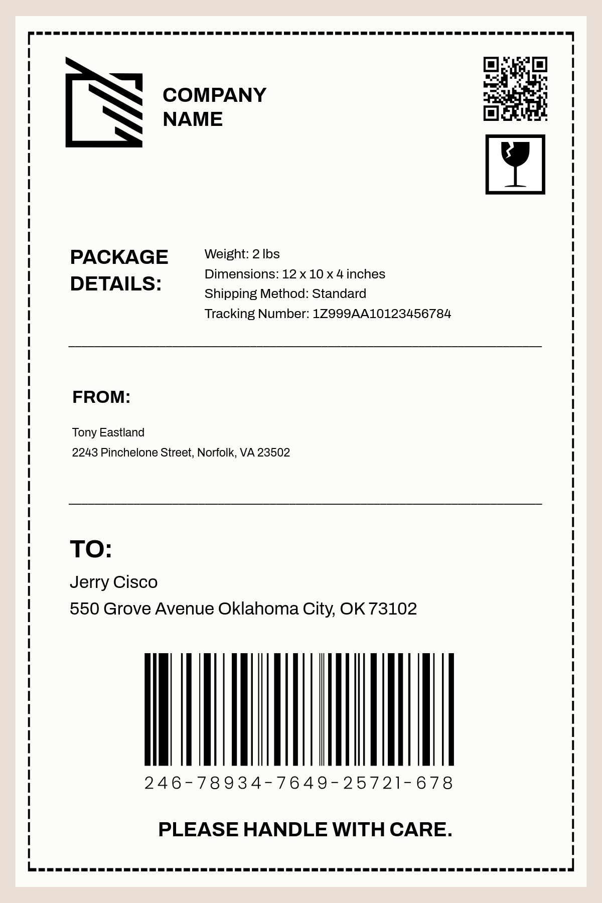 Printable Shipping Label Template Free
