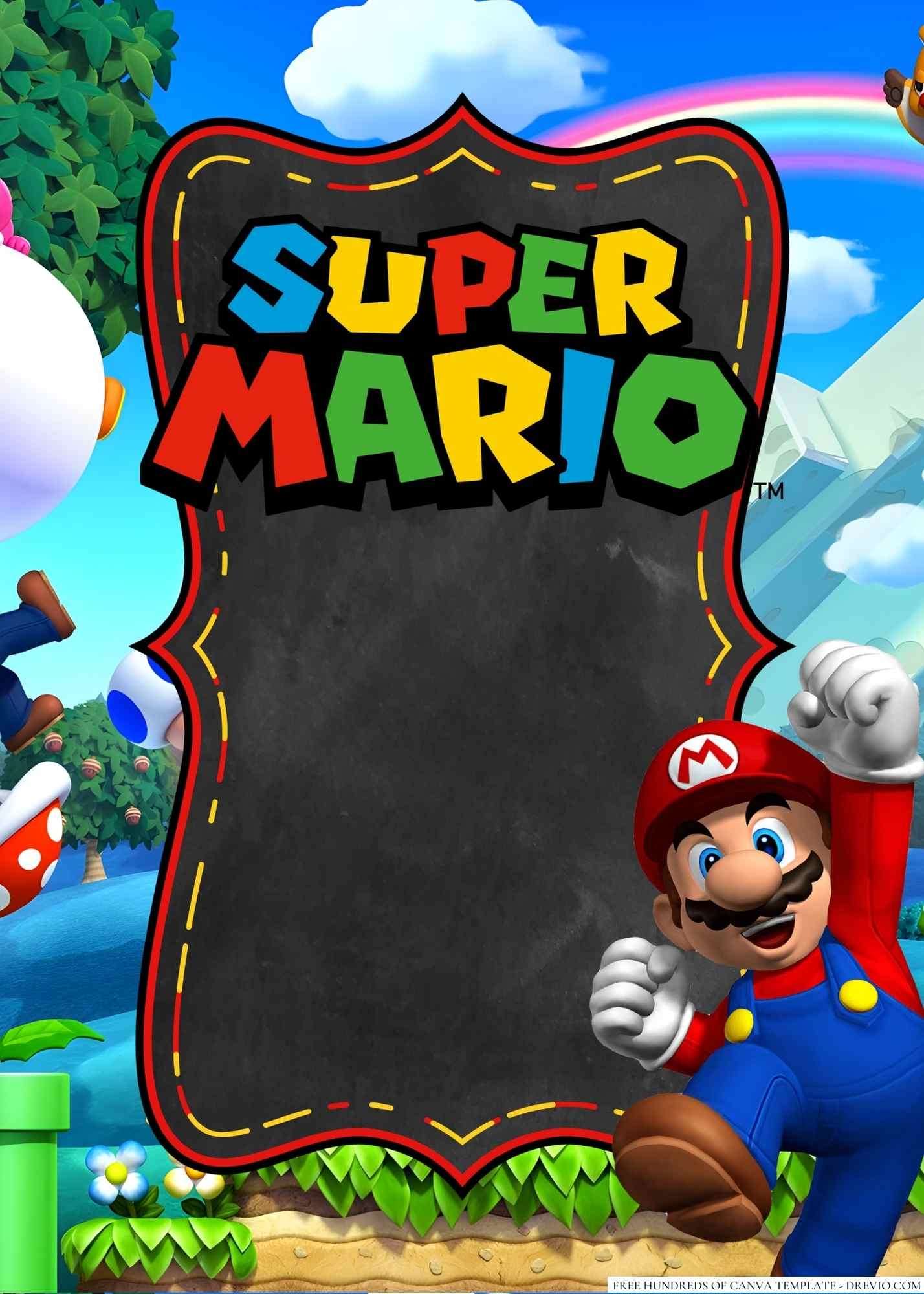 FREE Super Mario Bros Birthday Invitation Templates