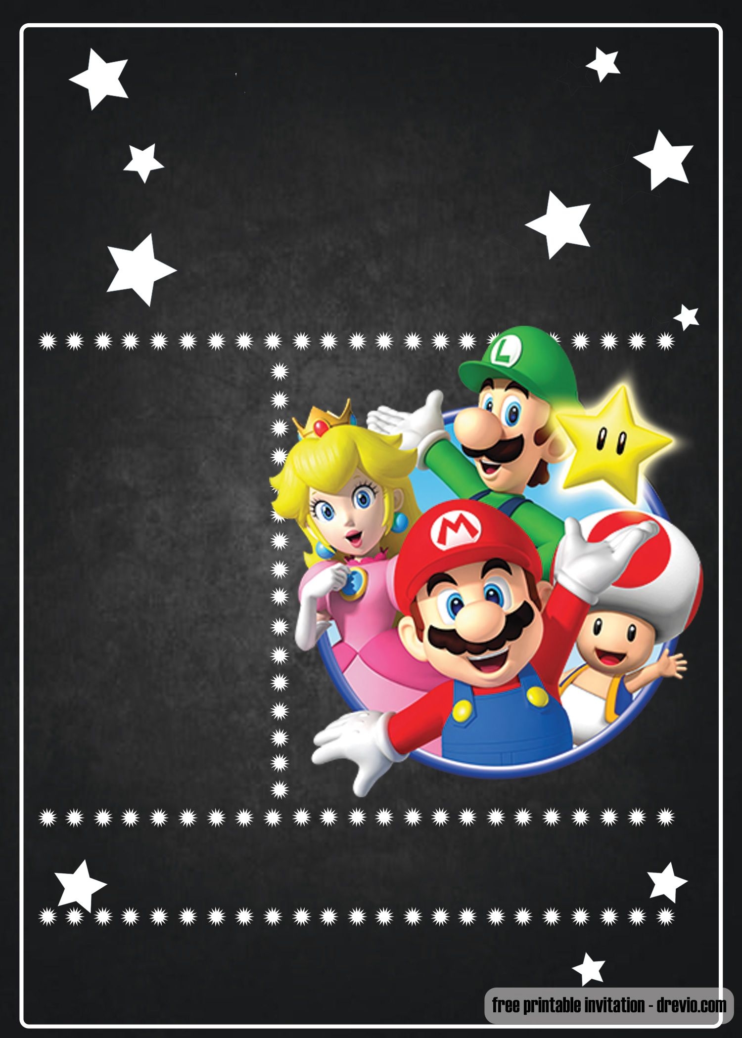 FREE Super Mario Chalkboard Invitation Template