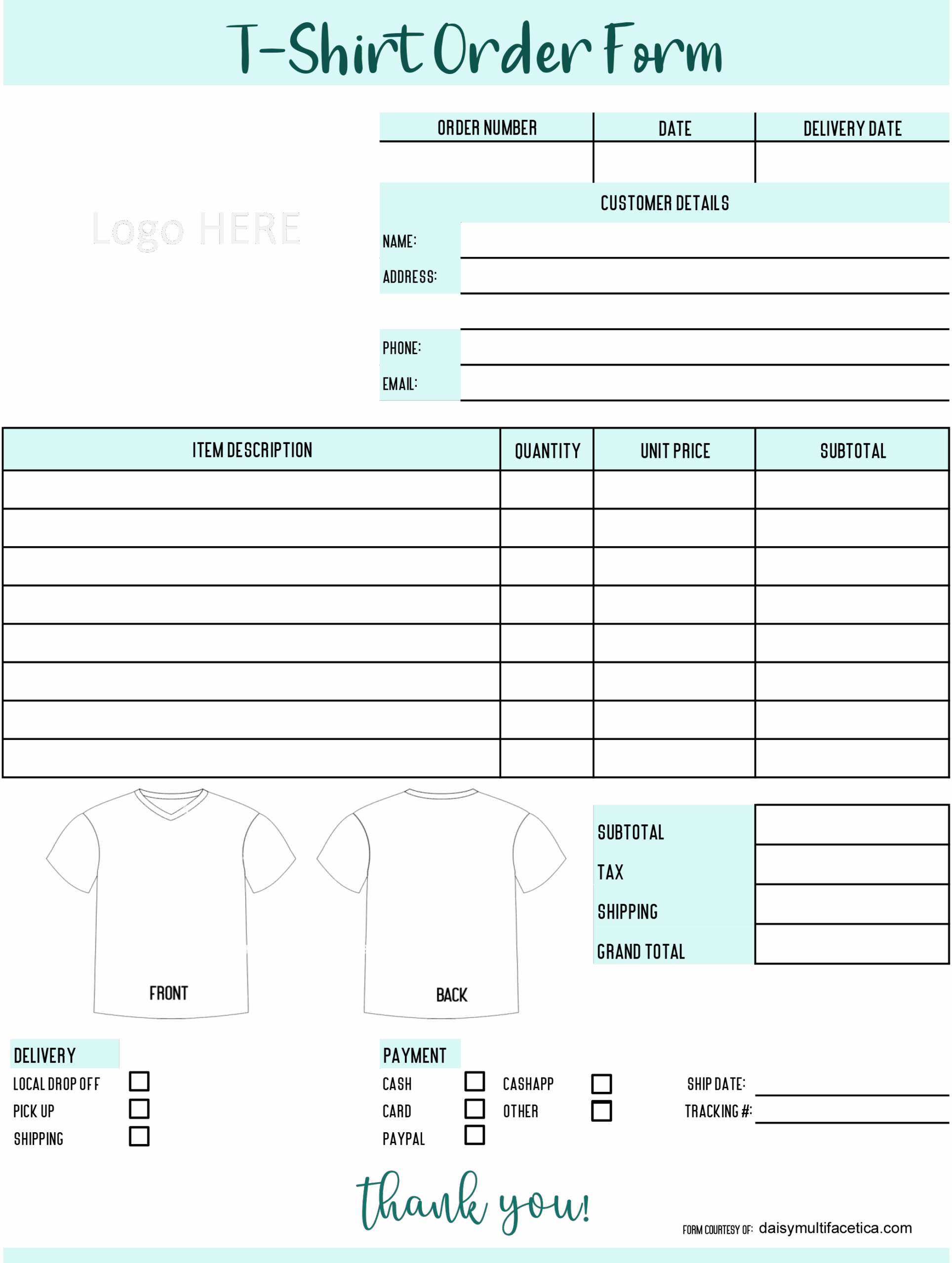 Order Form Template Free Printable Order Form Template Free Printable