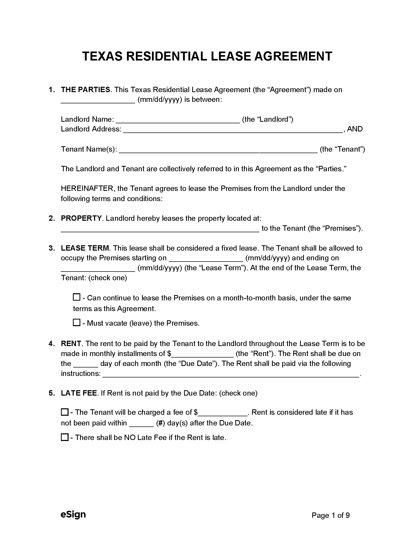 Free Printable Lease Agreement Template
