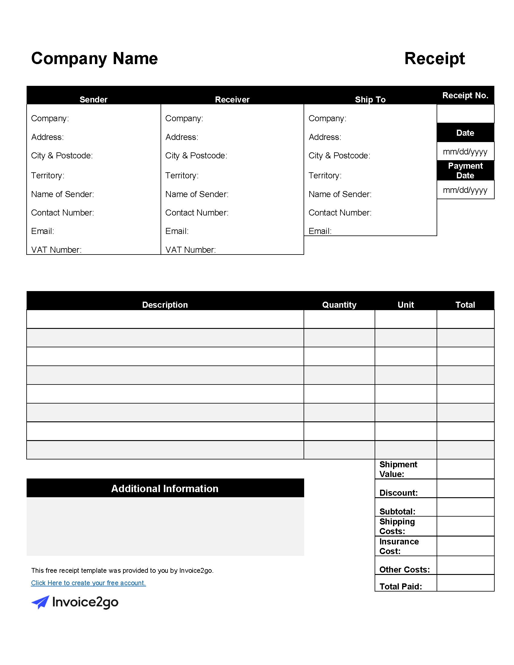 Free Printable Receipt Templates
