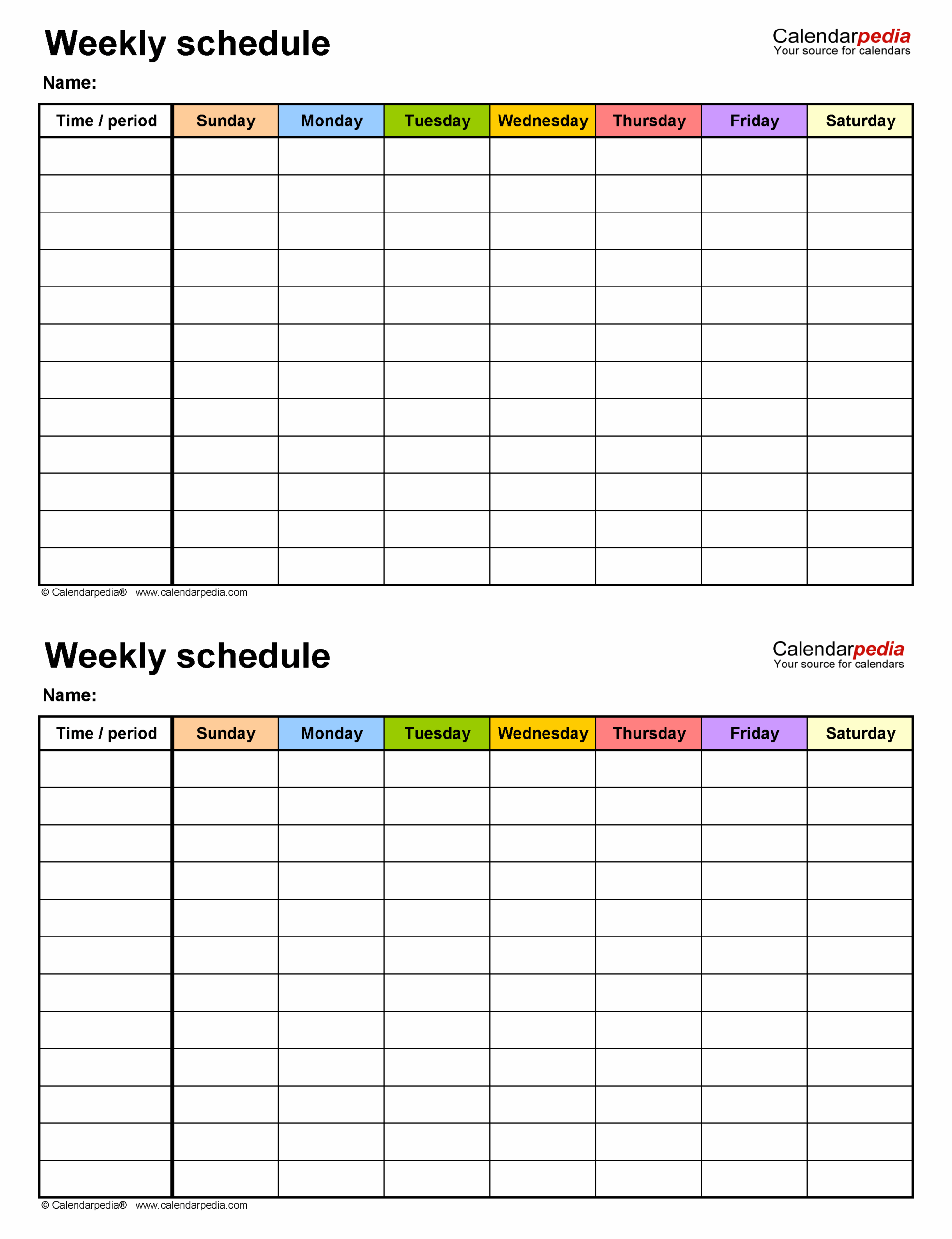 Free Weekly Schedules For PDF 24 Templates