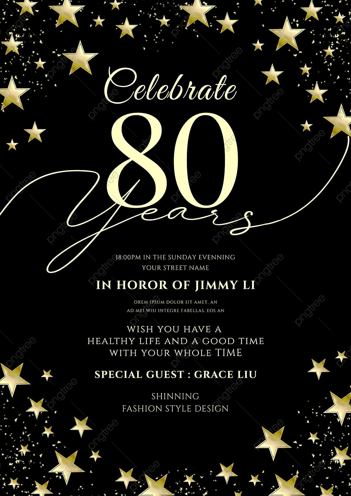 Golden Five Star 80th Birthday Invitation Template Download On Pngtree