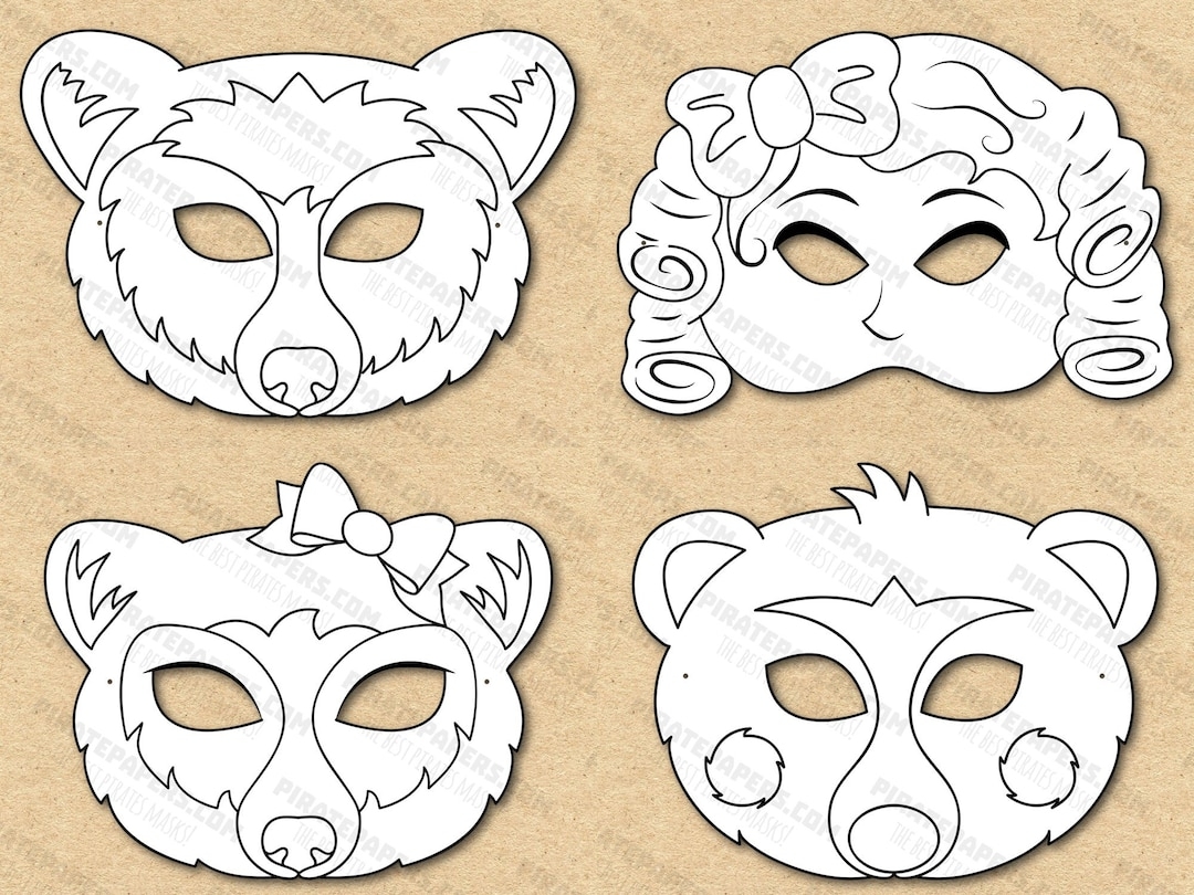 Goldilocks And The Three Bears Masks Printable Coloring Papa Bear Mama Bear Little Bear Paper DIY For Kids And Adults PDF Template Etsy New Zealand