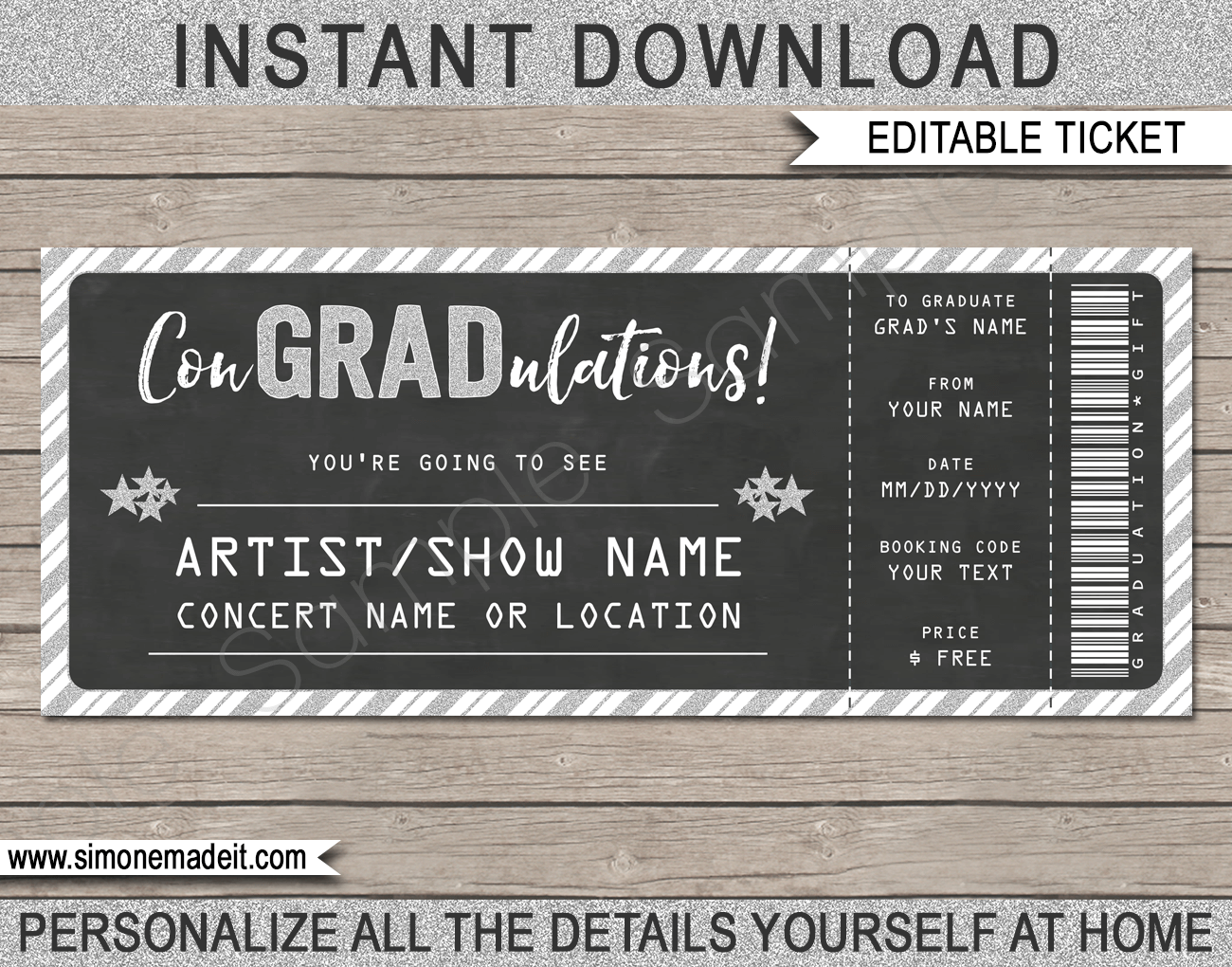 Graduation Concert Ticket Template Printable Gift Voucher 