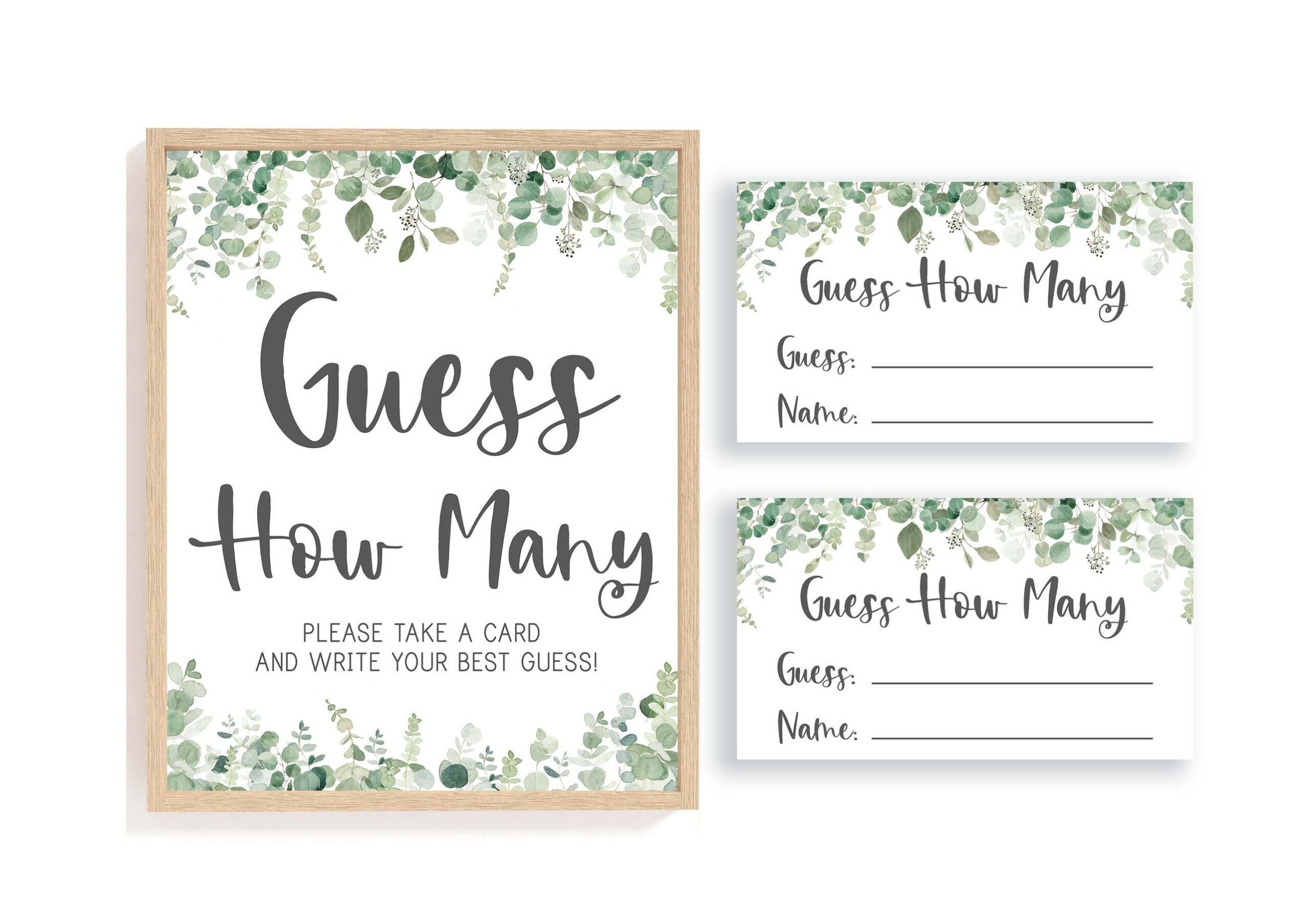 Guess How Many Candies Guess How Many Kisses Guess How Many Printable Greenery Baby Shower Games Eucalyptus Baby Shower Coed Games Twins EG Etsy