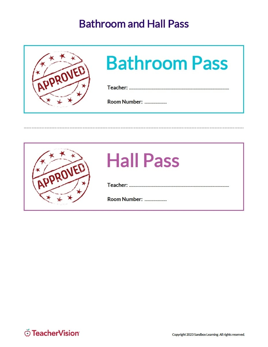 Hall Passes For Students TeacherVision