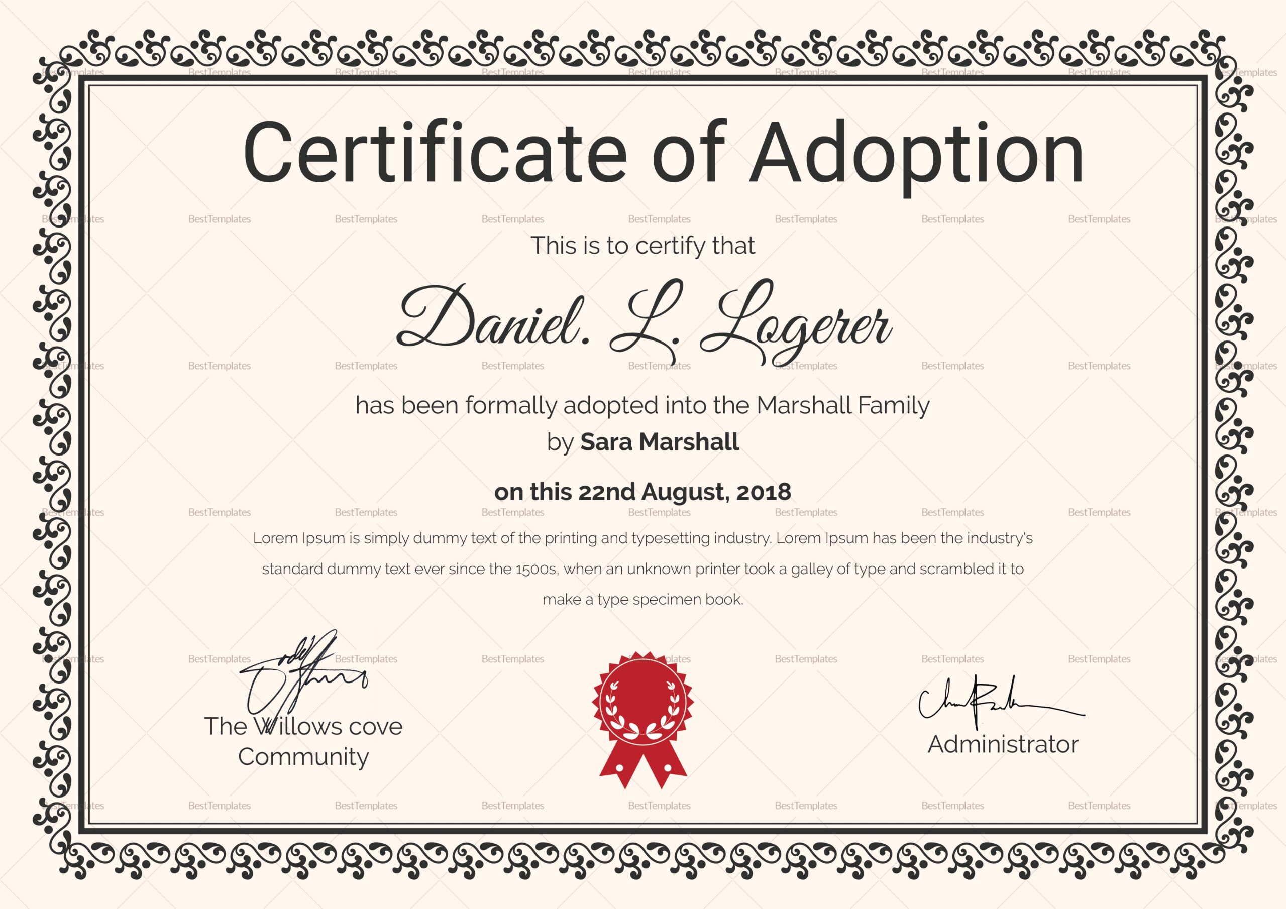 Happy Adoption Certificate Design Template In PSD Word Happy Adoption Certificate Design Template In PSD Word