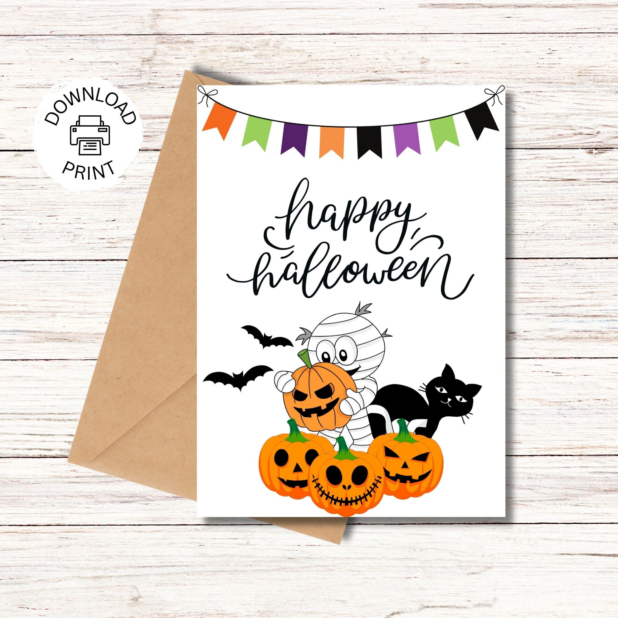 Happy Halloween Card Printable Greeting Card Spooky Halloween Printable Card Instant Download Etsy