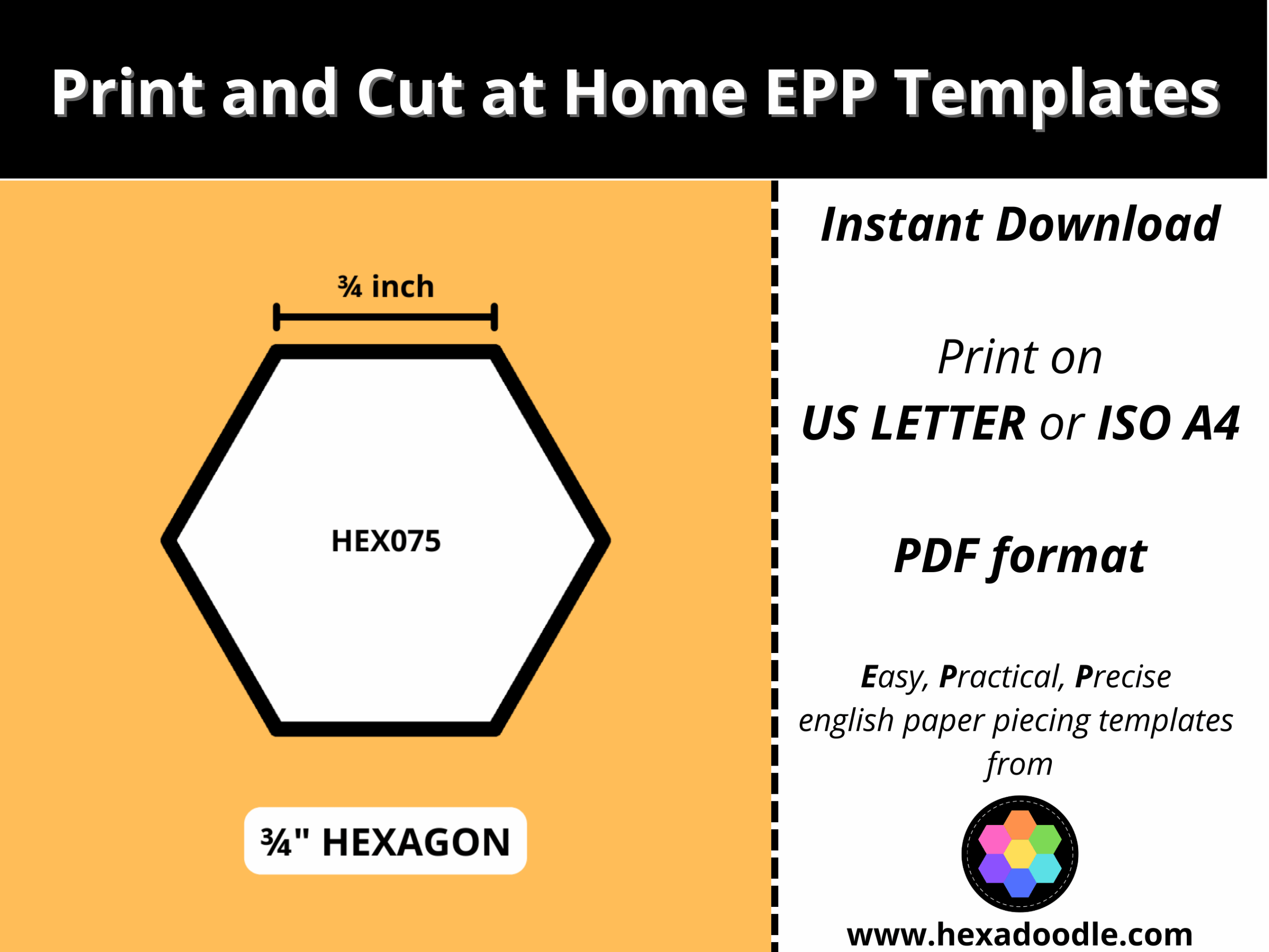 HEX075 HEXAGON EPP Print And Cut At Home Templates Inch 